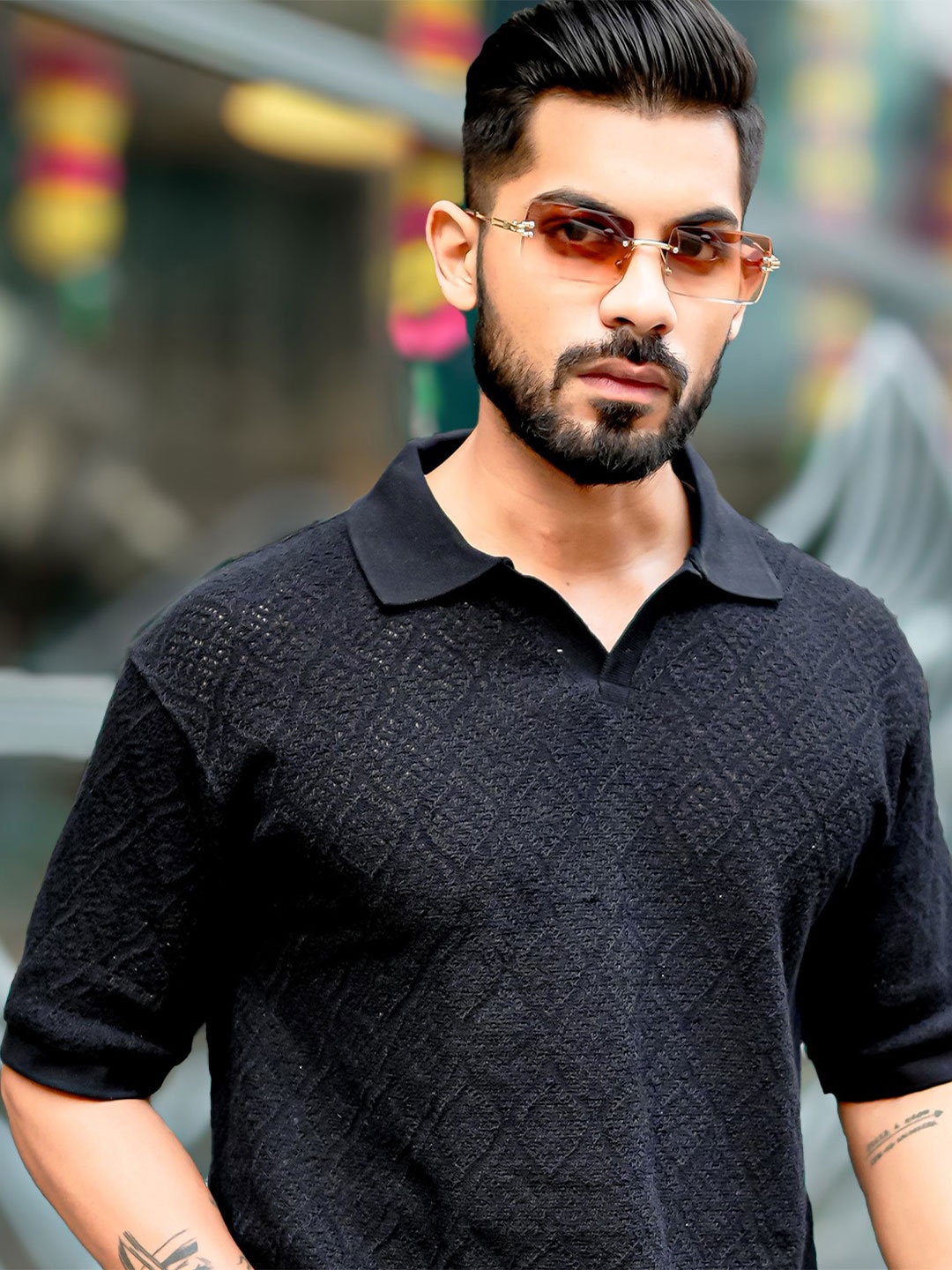 

Maniac Men Polo Collar T-shirt, Black