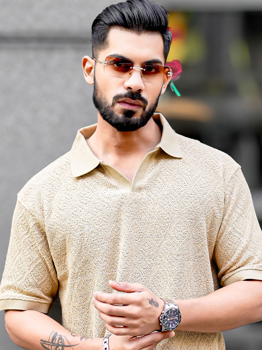 

Maniac Men Polo Collar T-shirt, Beige