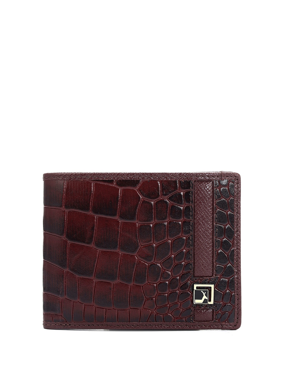 

Da Milano Men Geometric Leather Two Fold Wallet, Burgundy