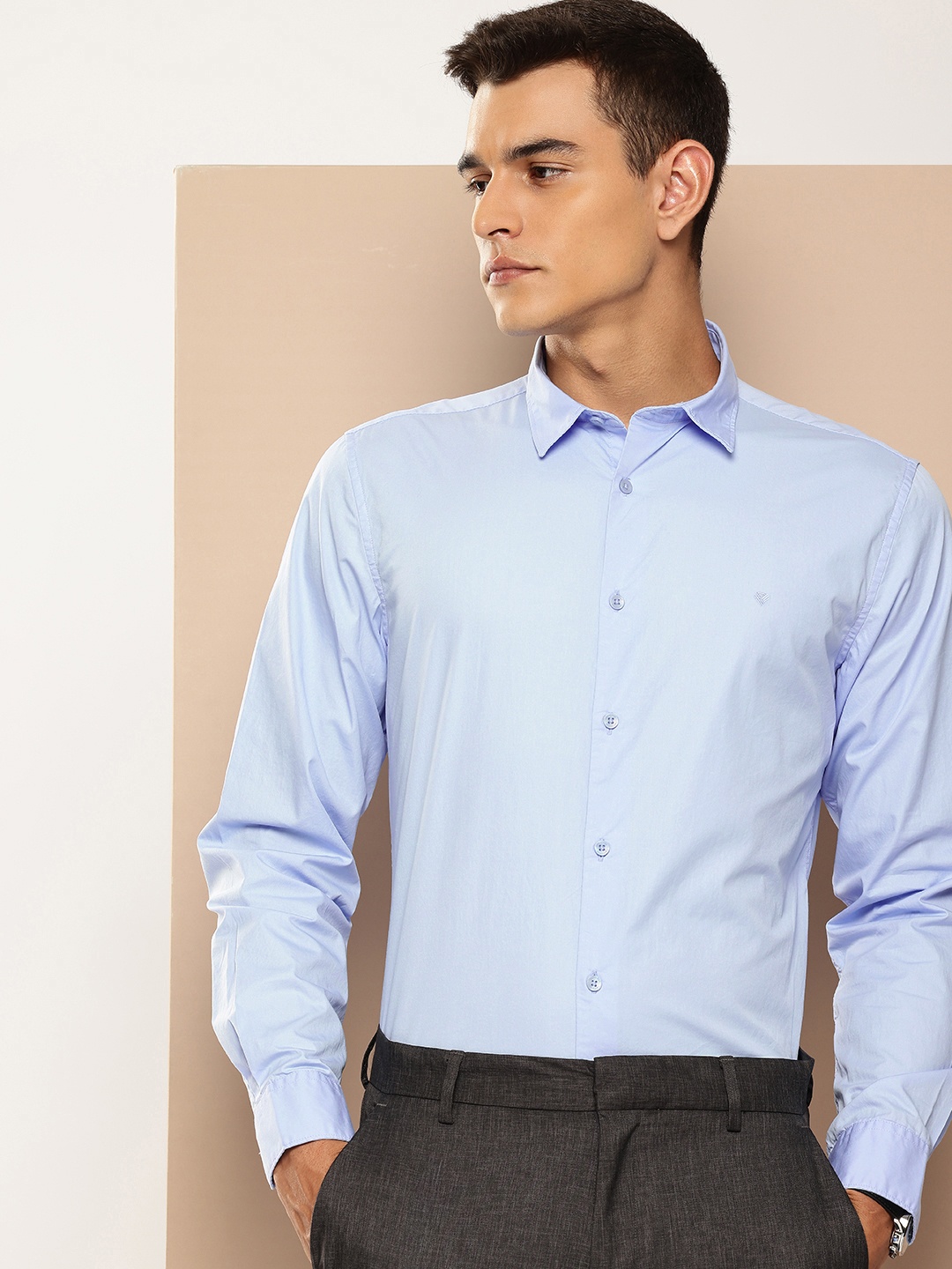 

INVICTUS Pure Cotton Solid Intelligent Anti-Stain Formal Shirt, Blue