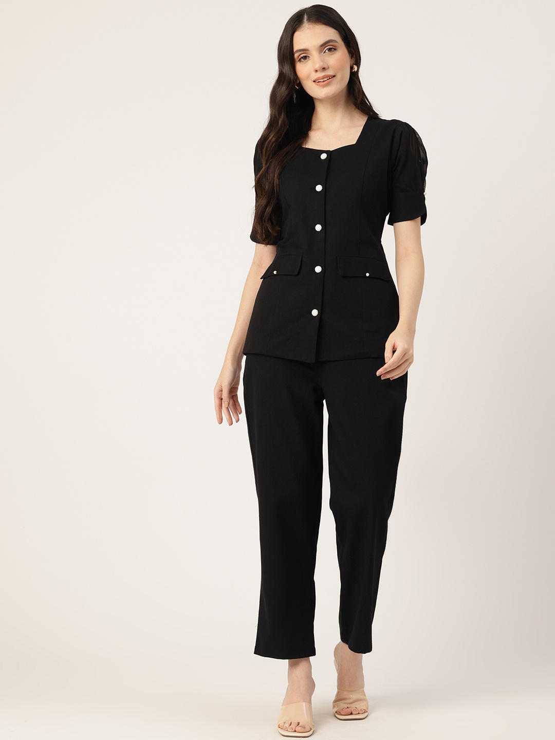 

MISRI Pure Cotton Top With Trousers, Black