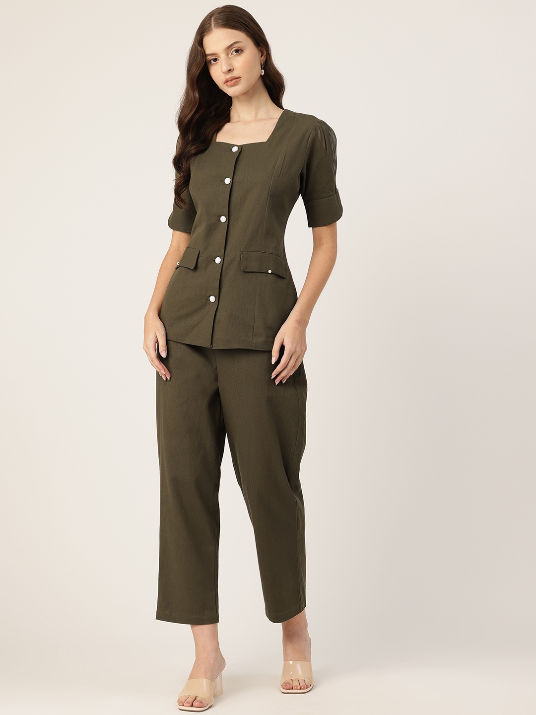 

MISRI Pure Cotton Top With Trousers, Olive