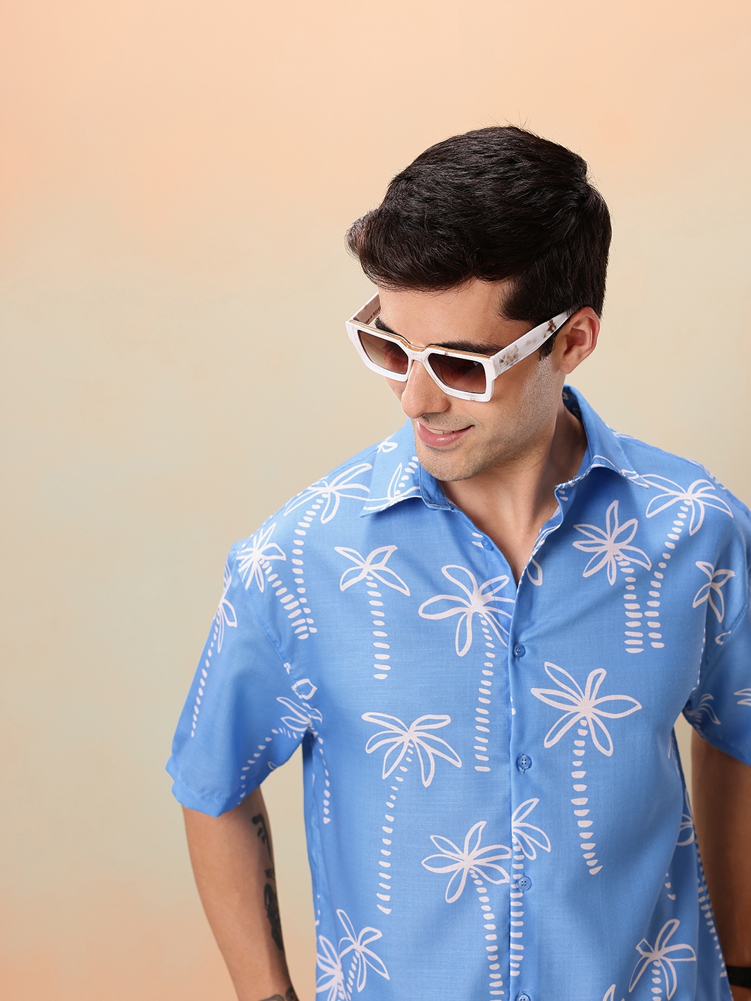 

Mast & Harbour Relaxed Fit Opaque Tropical Printed Casual Shirt, Blue