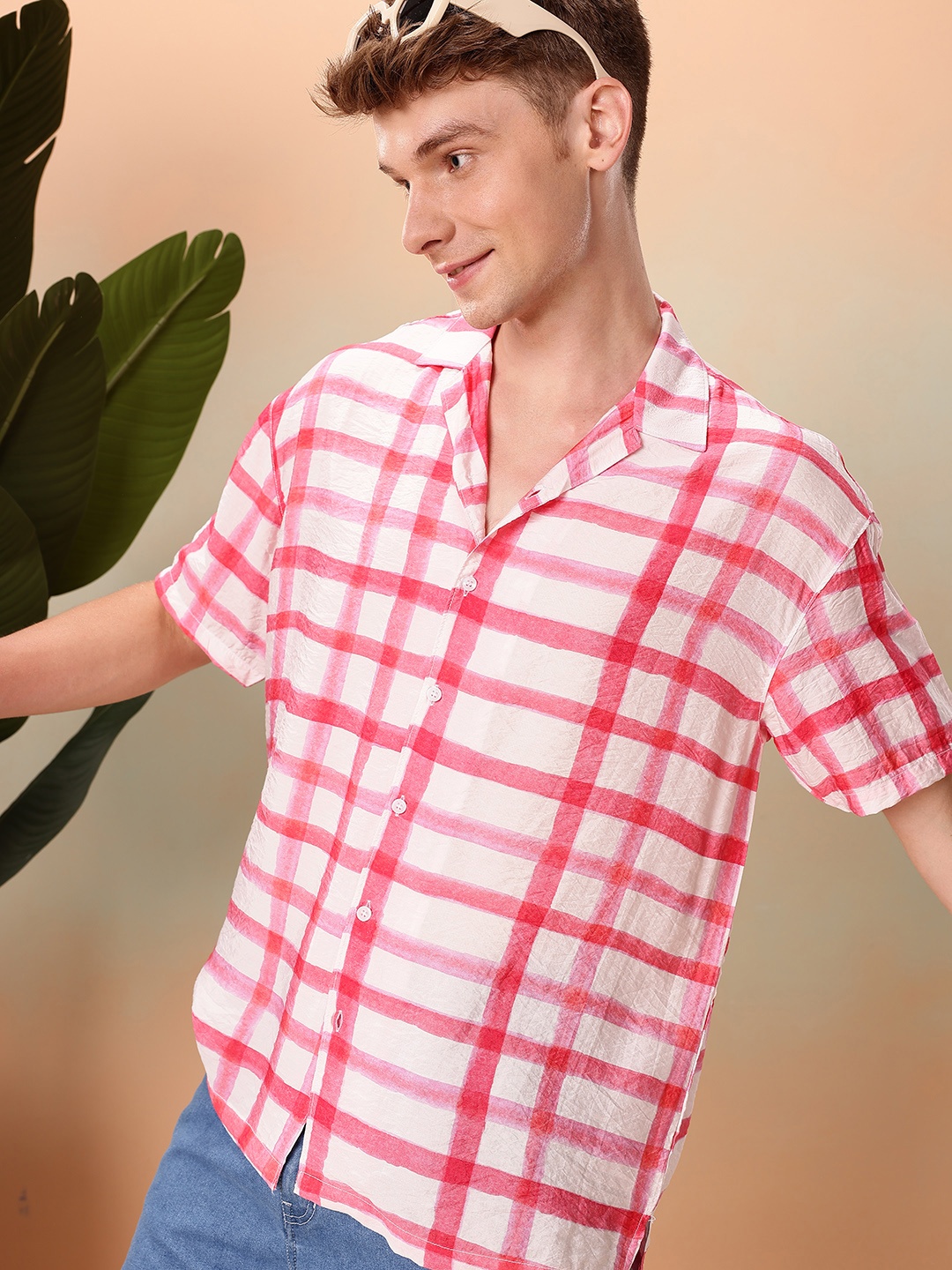 

Mast & Harbour Oversized Fit Opaque Checked Casual Shirt, Pink