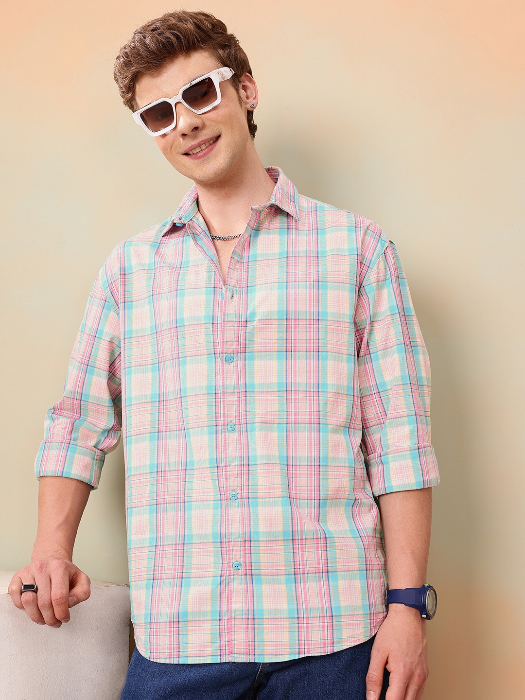 

Mast & Harbour Checked Pure Cotton Casual Shirt, Blue