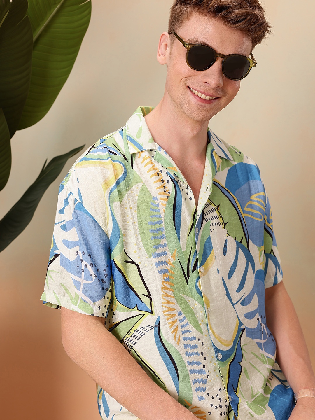 

Mast & Harbour Oversized Fit Opaque Abstract Printed Casual Shirt, Green