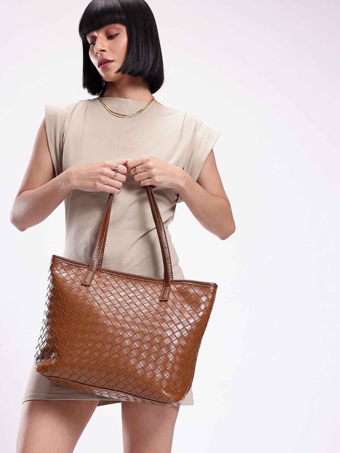 

Mast & Harbour Textured Structured Shoulder Bag, Brown