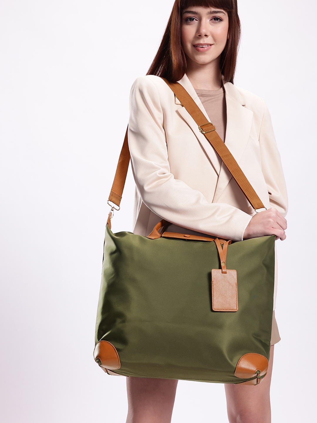 

Mast & Harbour Oversized Shopper Handheld Bag with Cut Work, Olive