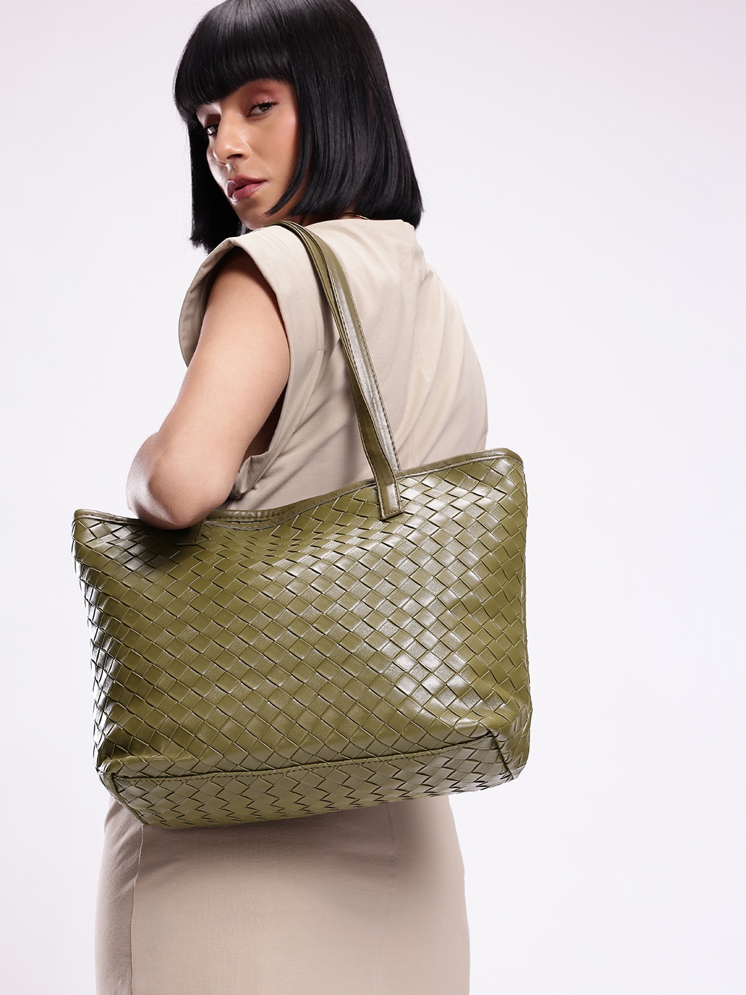 

Mast & Harbour Textured Structured Shoulder Bag, Olive