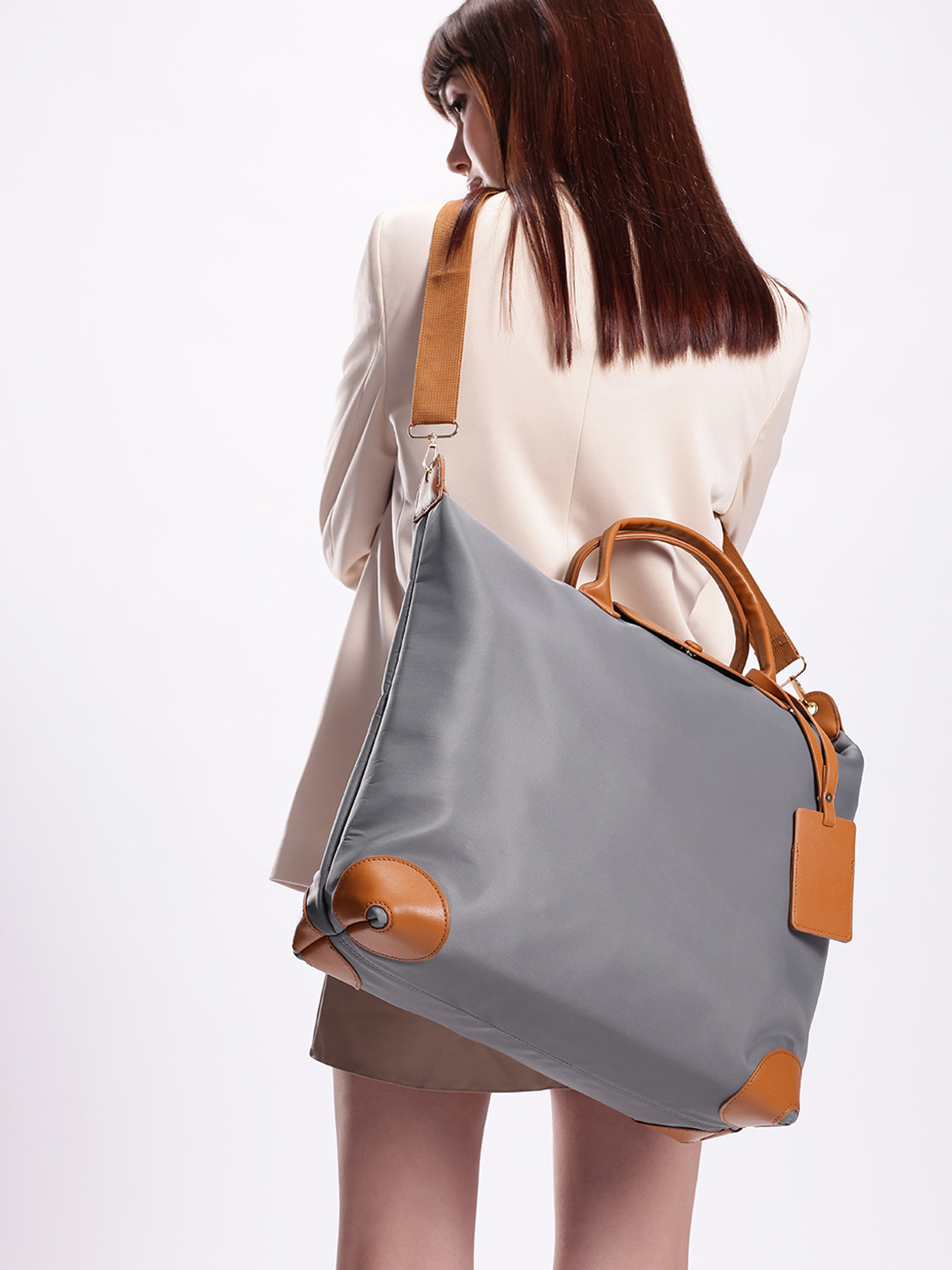 

Mast & Harbour Oversized Shopper Handheld Bag with Cut Work, Grey