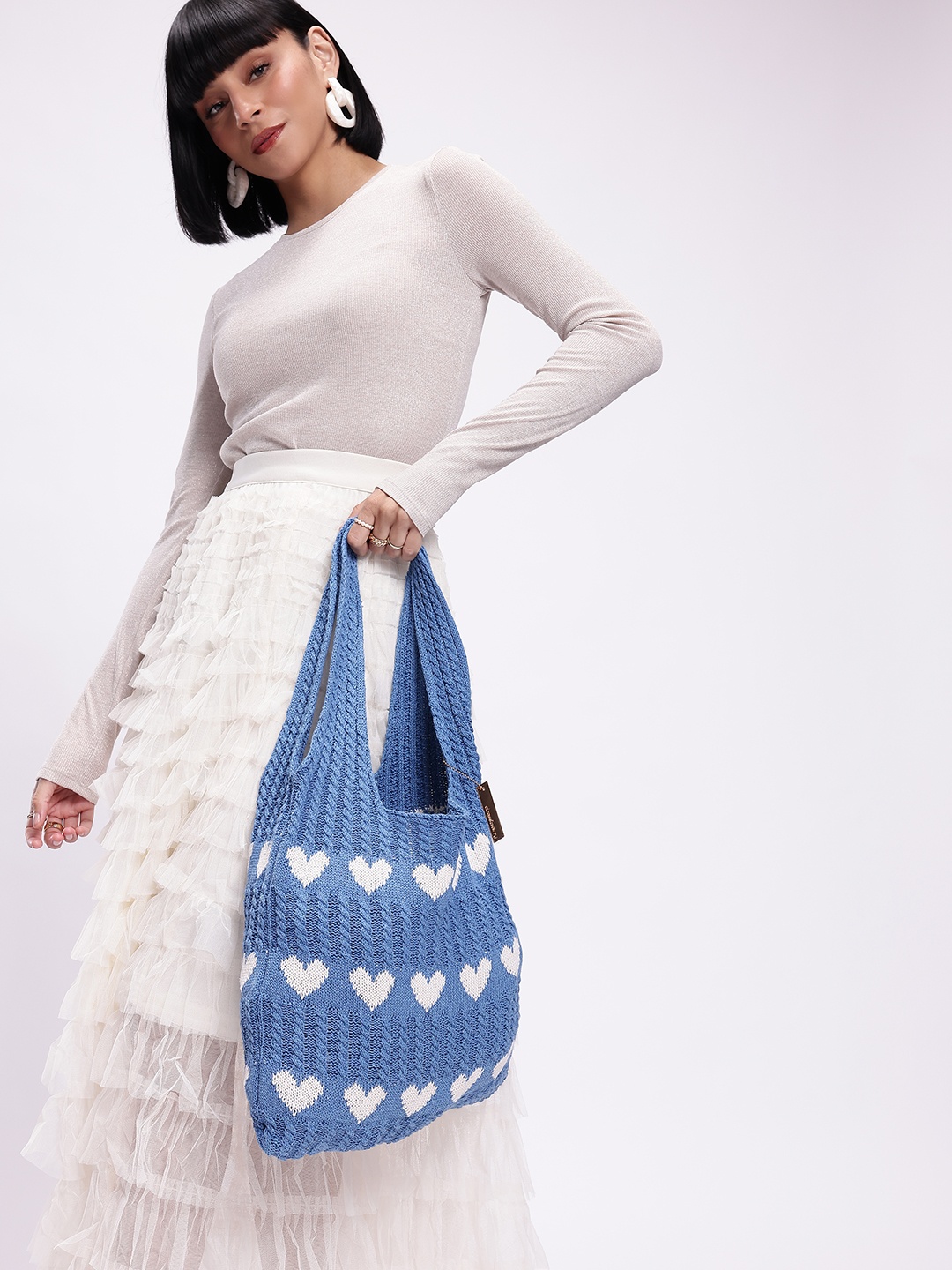 

DressBerry Heart Crocheted Shopper Tote Bag, Blue