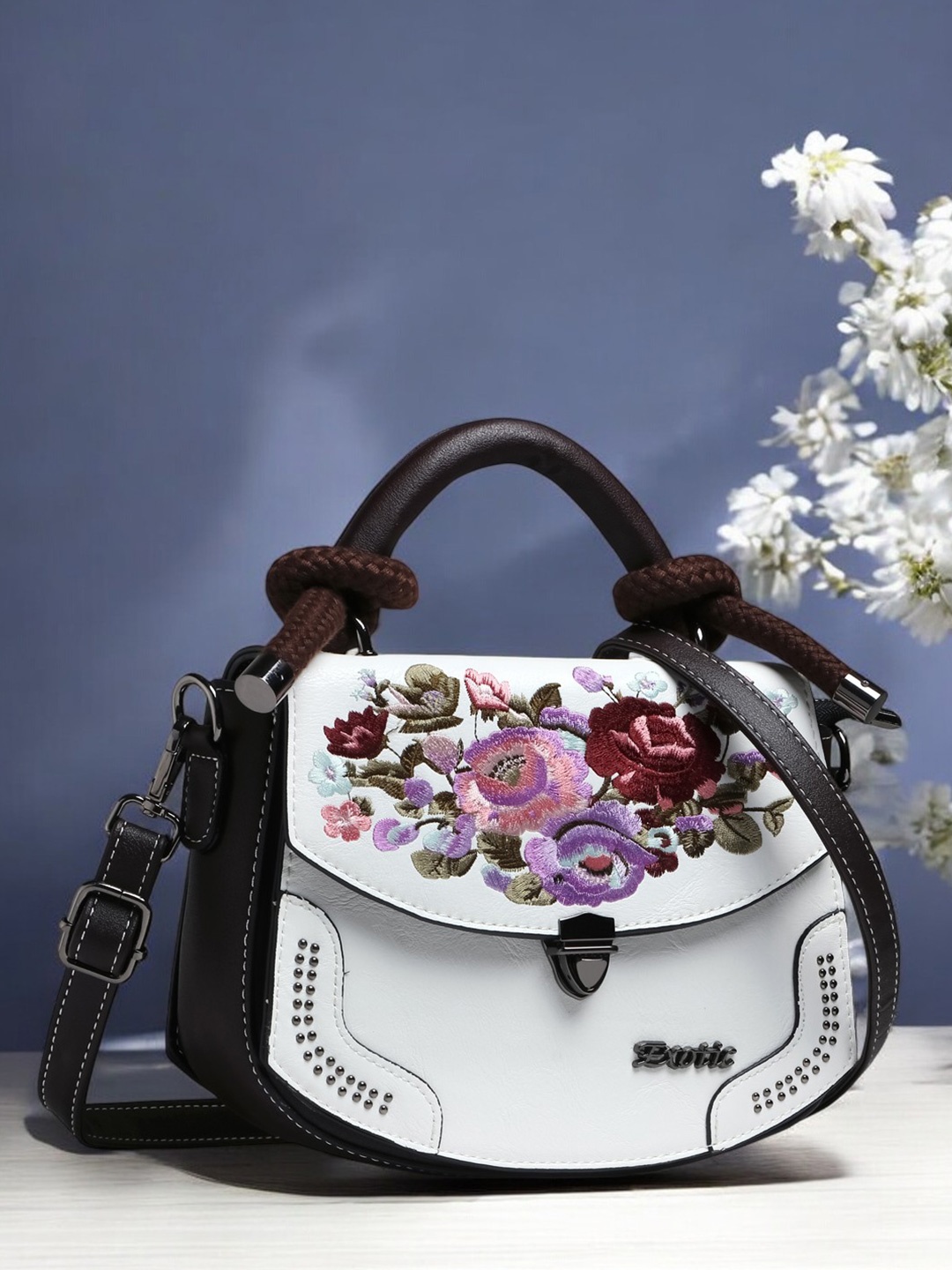 

Exotic Floral Swagger Sling Bag, White