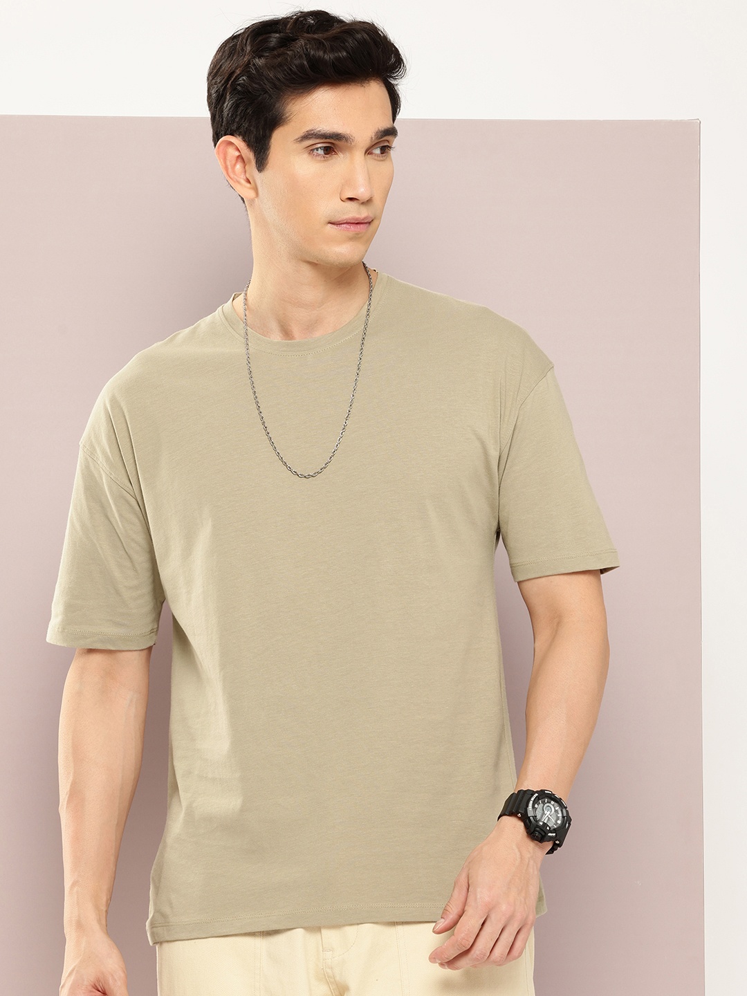 

Kook N Keech Drop Shoulder Sleeve Pure Cotton T-shirt, Beige