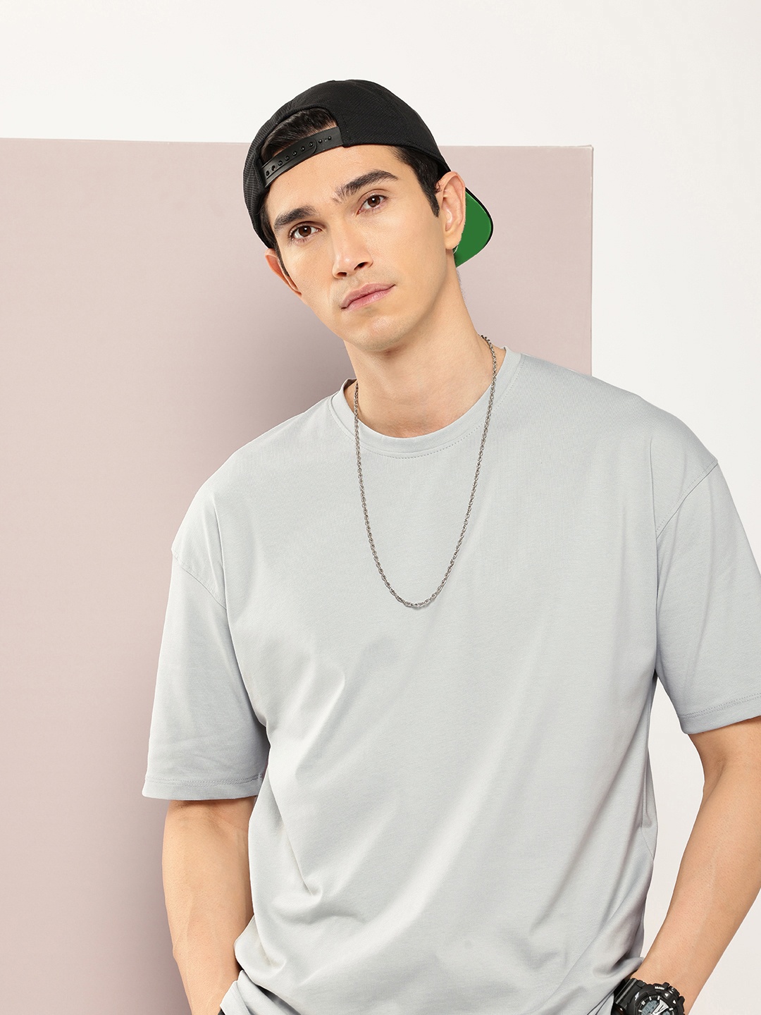 

Kook N Keech Drop Shoulder Sleeve Pure Cotton T-shirt, Grey melange