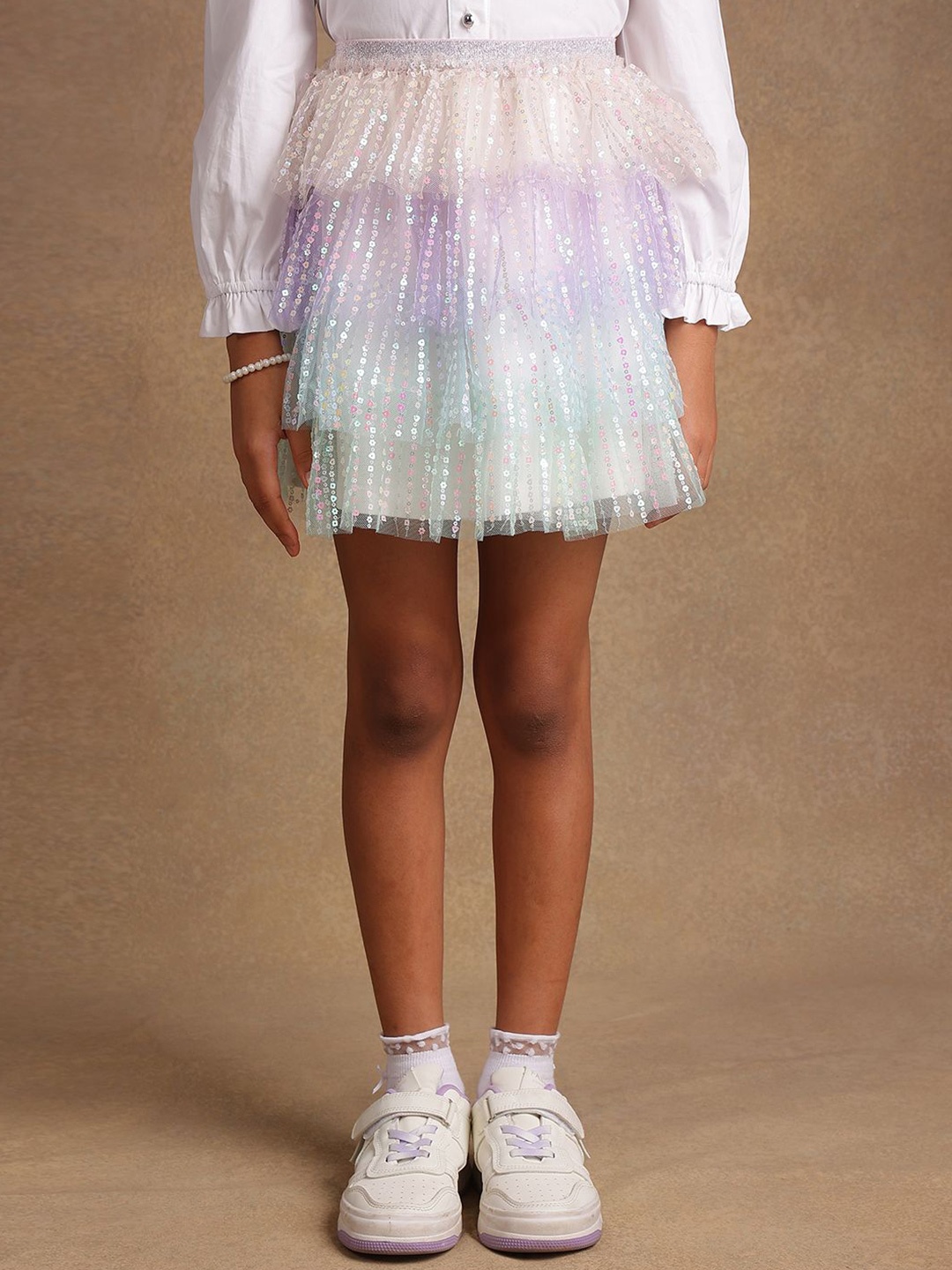 

One Friday A-Line Knee Length Sequins skirt, White