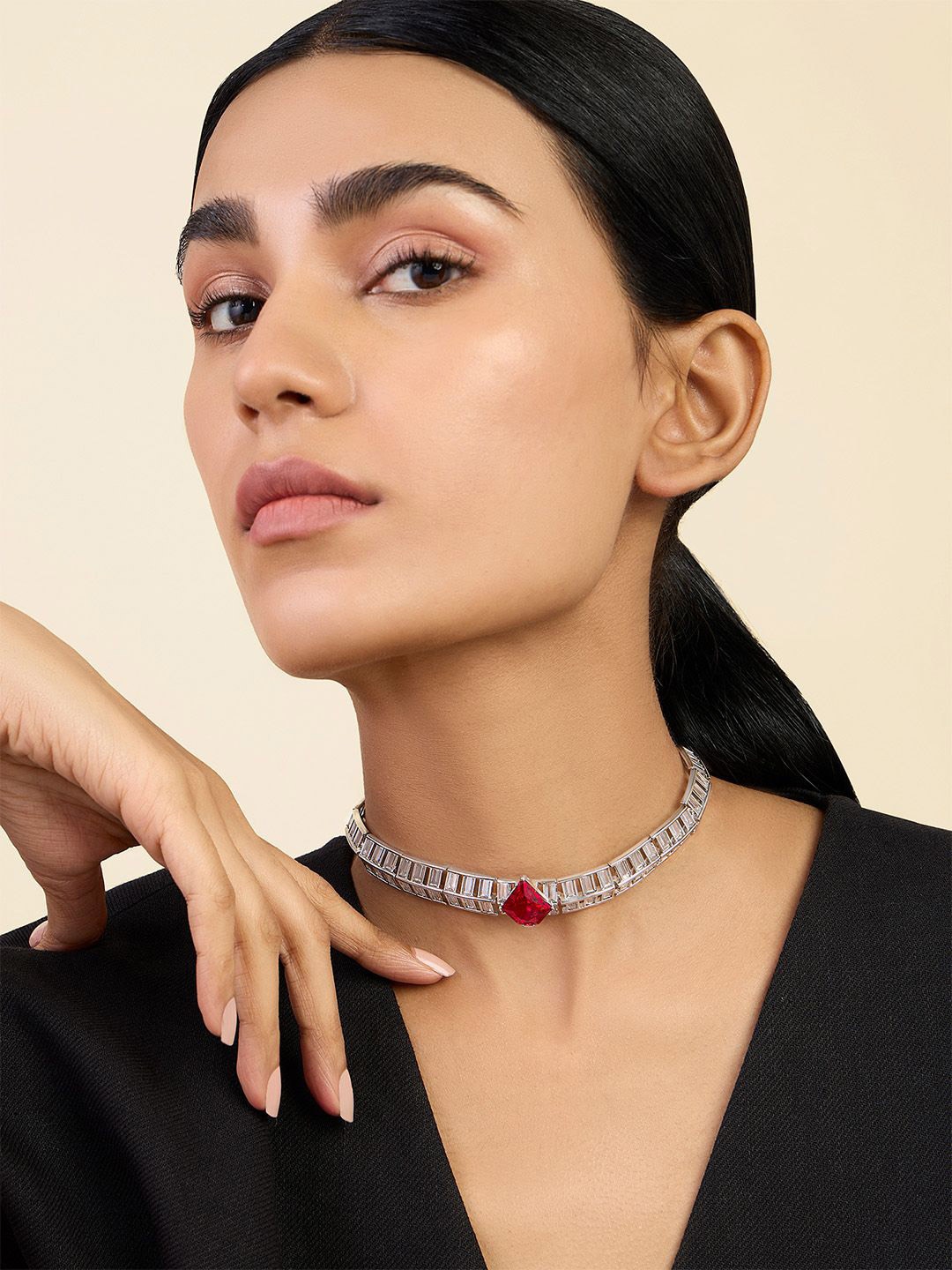 

Isharya Brass Rhodium-Plated Choker Necklace, Silver