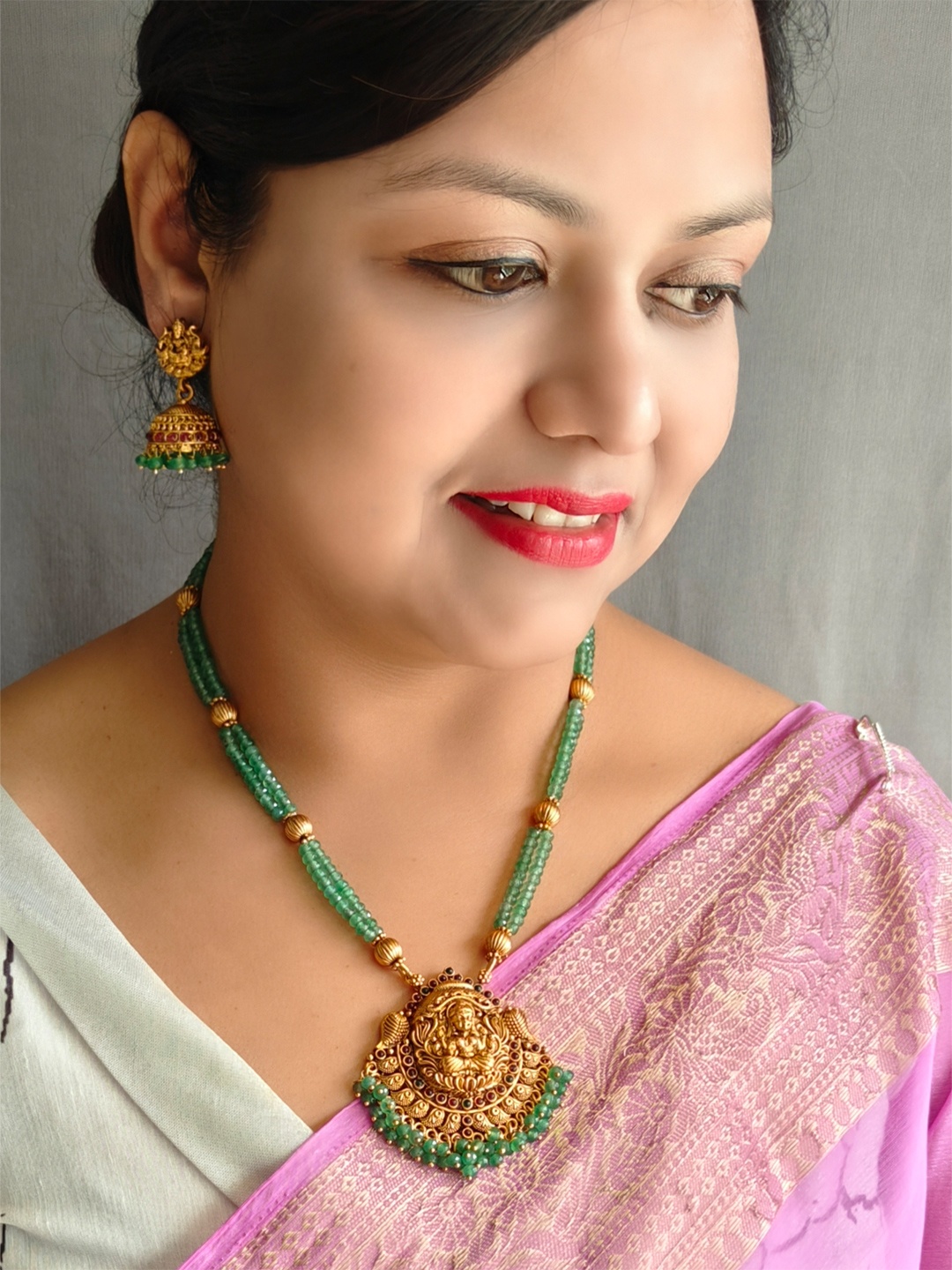 

GRIIHAM Gold-Plated Cubic Zirconia Studded Temple Necklace Set