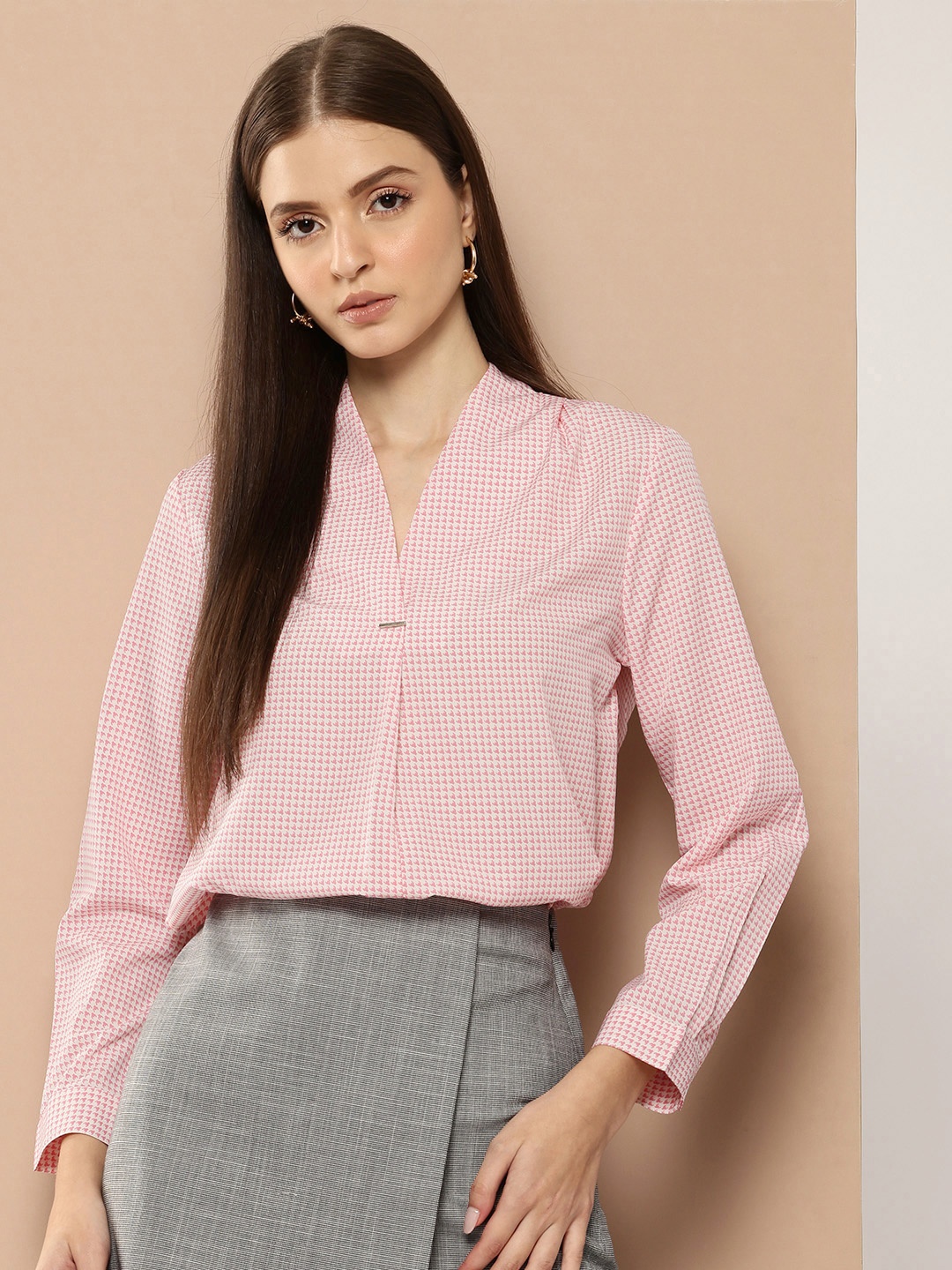 

her by invictus Printed Shirt Style Formal Top, Pink