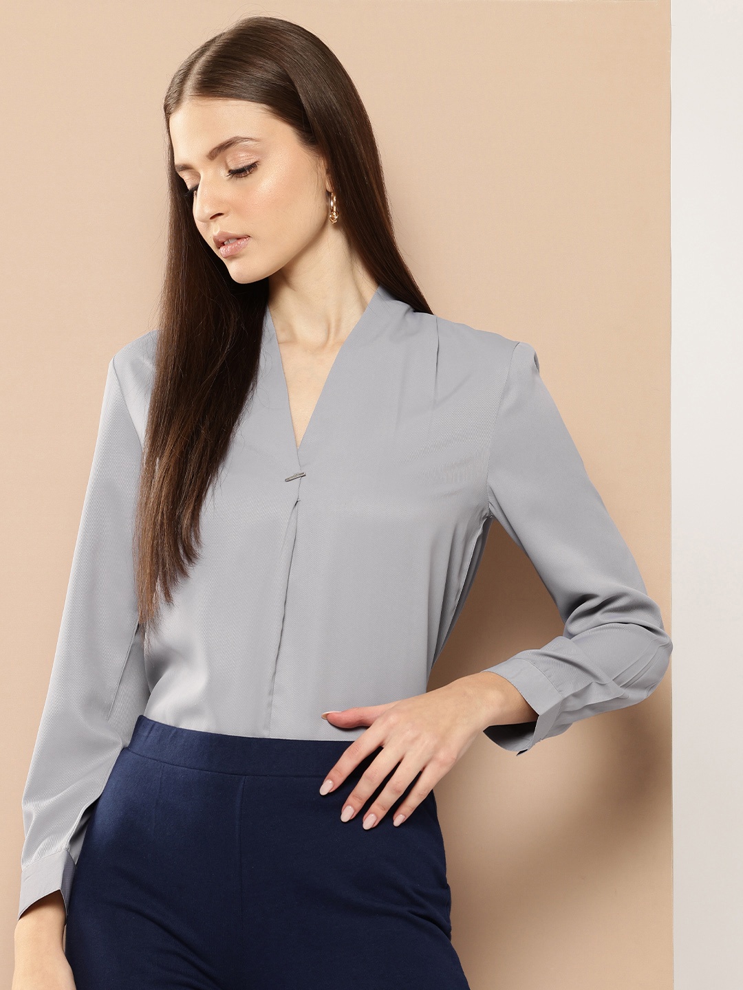 

her by invictus Shirt Style Formal Top, Grey