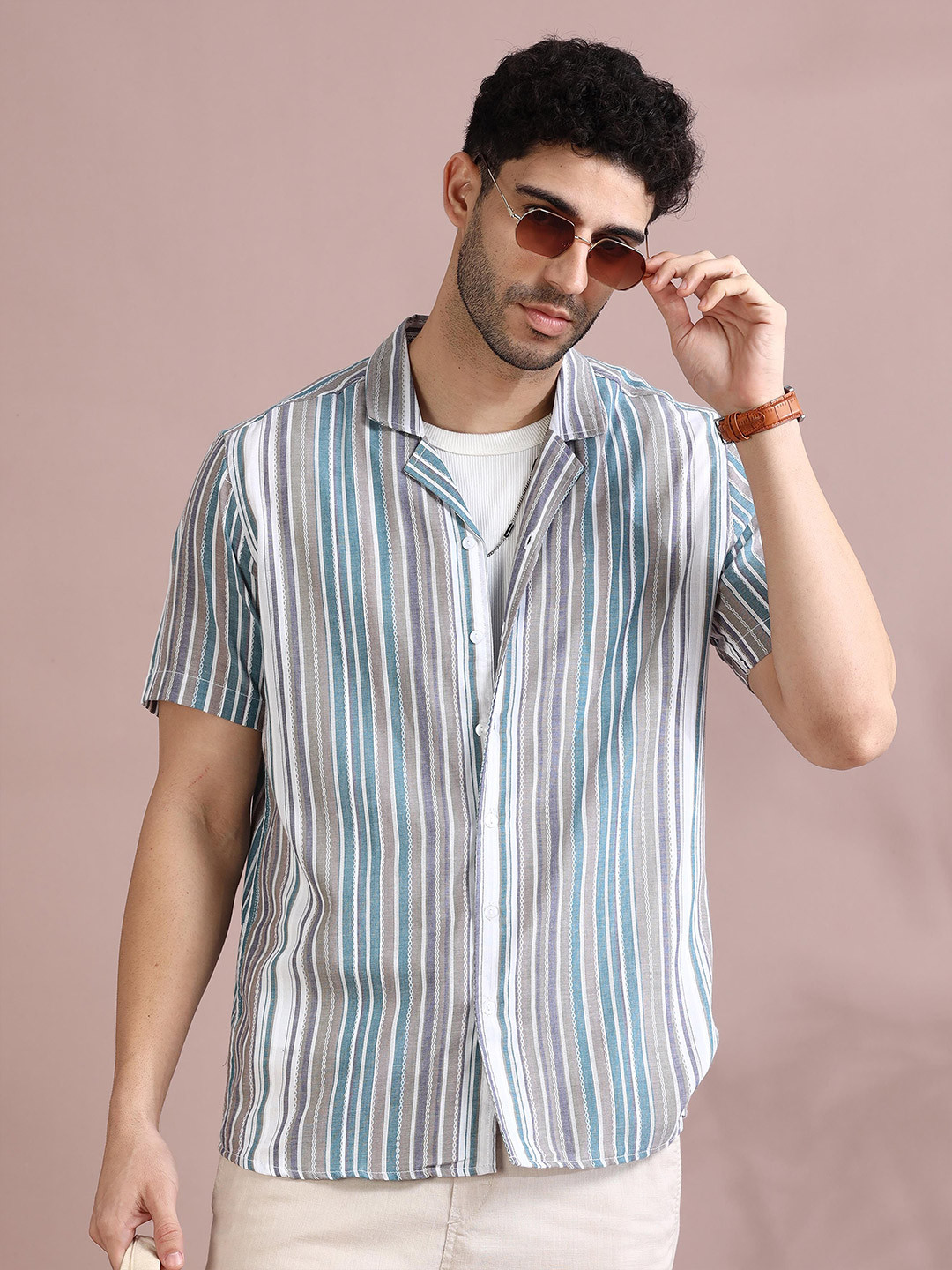

FILORI Men Pure Cotton Multistriped Casual Shirt, Multi