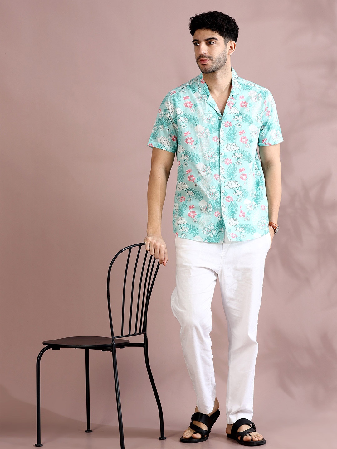 

FILORI Men Pure Cotton Floral Printed Shirt, Blue