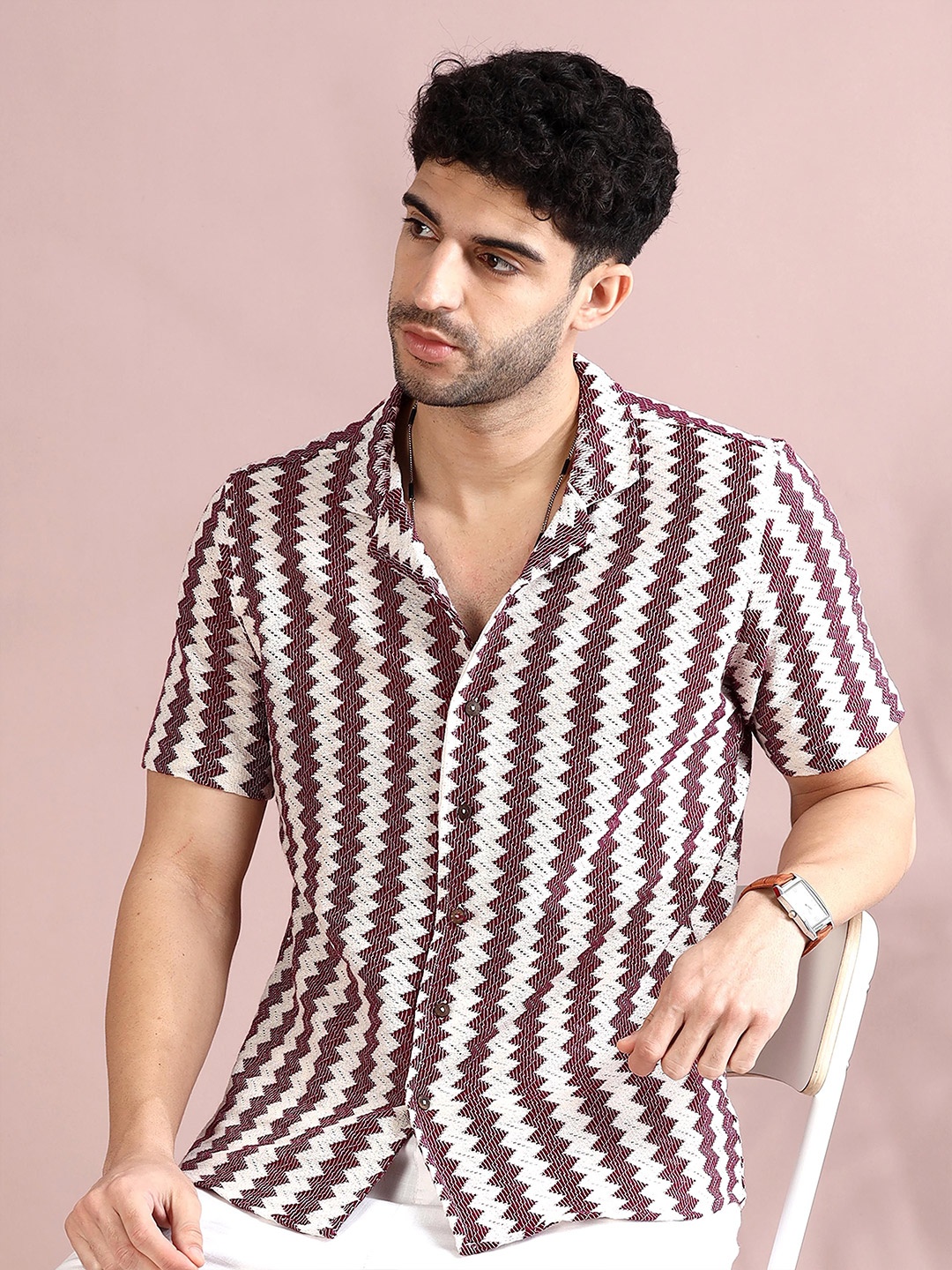

FILORI Men Comfort Opaque Striped Casual Shirt, Purple