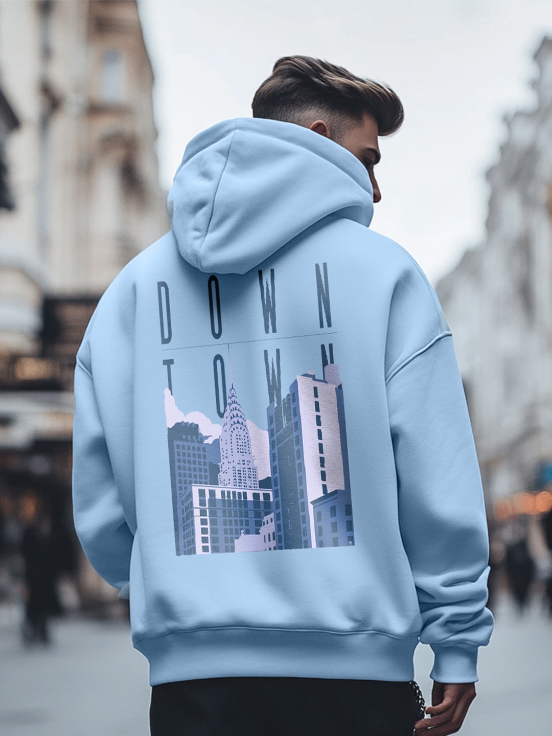 

NOBERO Men Oversized Back Print Hooded Sweatshirts, Blue