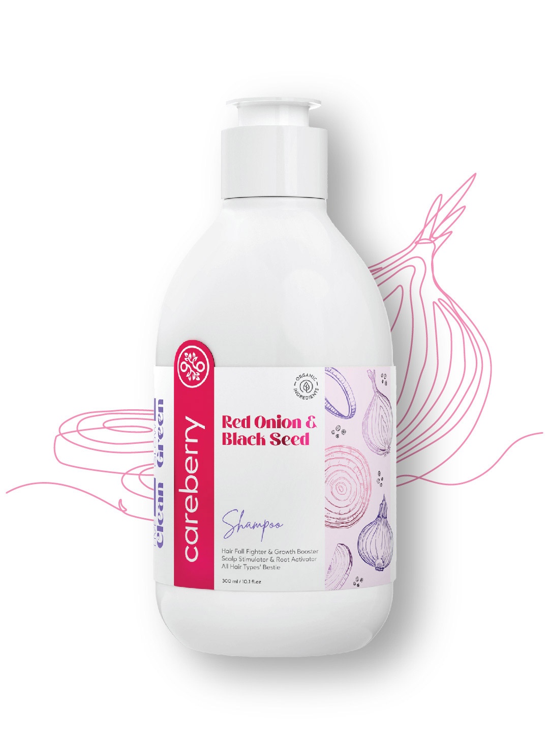 

careberry Organic Red Onion & Black Seed Stimulating Shampoo- 300 ml, White