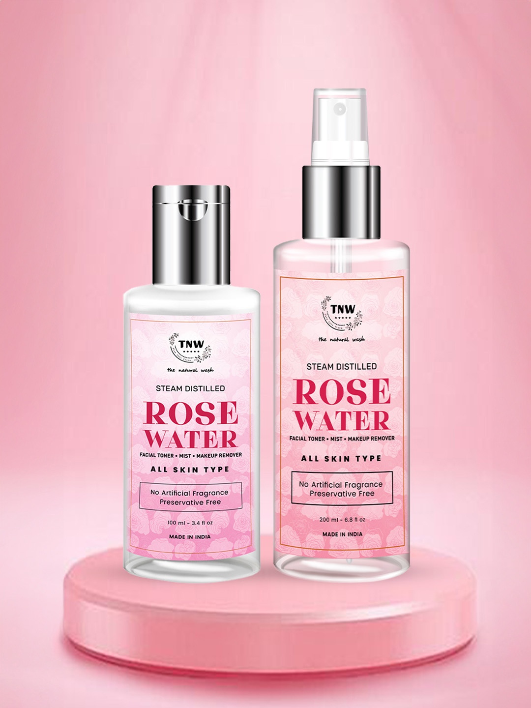 

TNW the natural wash Set of 2 Rose Water Skin Face Toner & Make Up Remover - 100ml & 200ml, Pink
