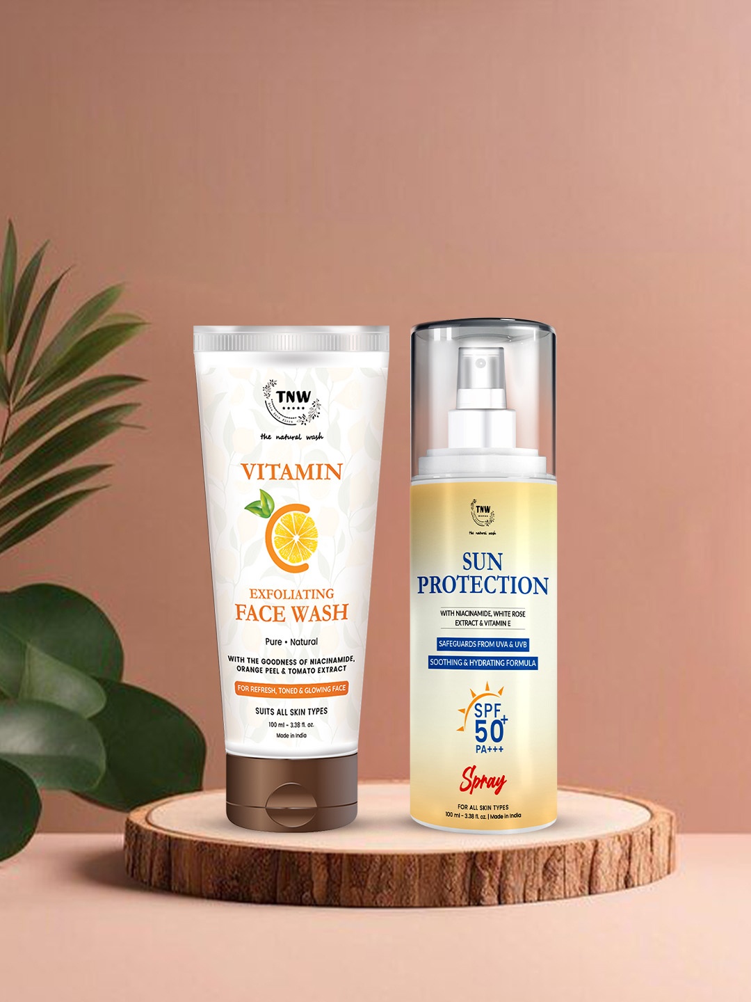 

TNW the natural wash Set of Exfoliating FaceWash & Sun Protection SPF50 Spray - 100ml each, Off white