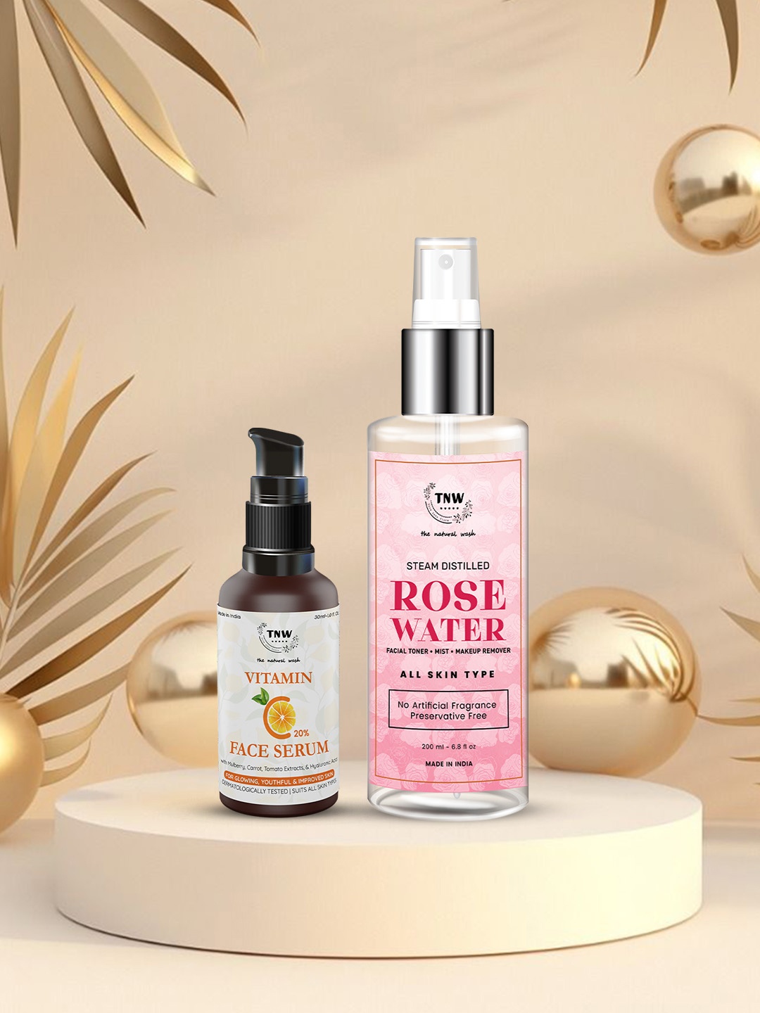 

TNW the natural wash Set of Vitamin C Face Serum - 30ml & Rose Water Toner+Remover - 200ml, Orange