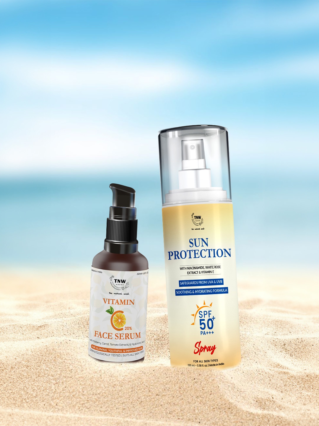 

TNW the natural wash Set of Vitamin C Face Serum 30ml & Sun Protection SPF50 Spray 100ml, Orange