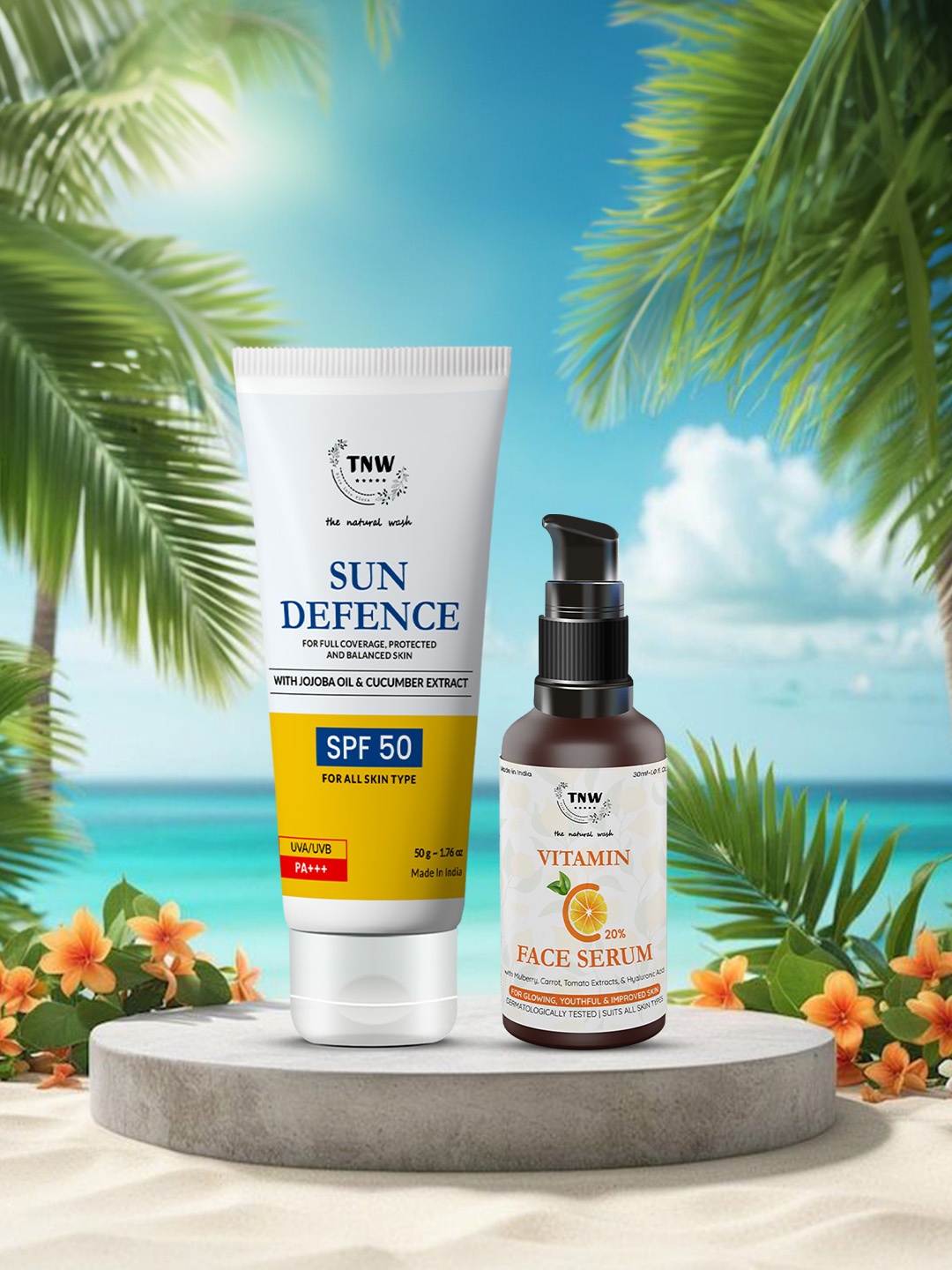 

TNW the natural wash Set of Vitamin C Face Serum - 30ml & Sun Defence SPF50 Cream - 50g, Orange