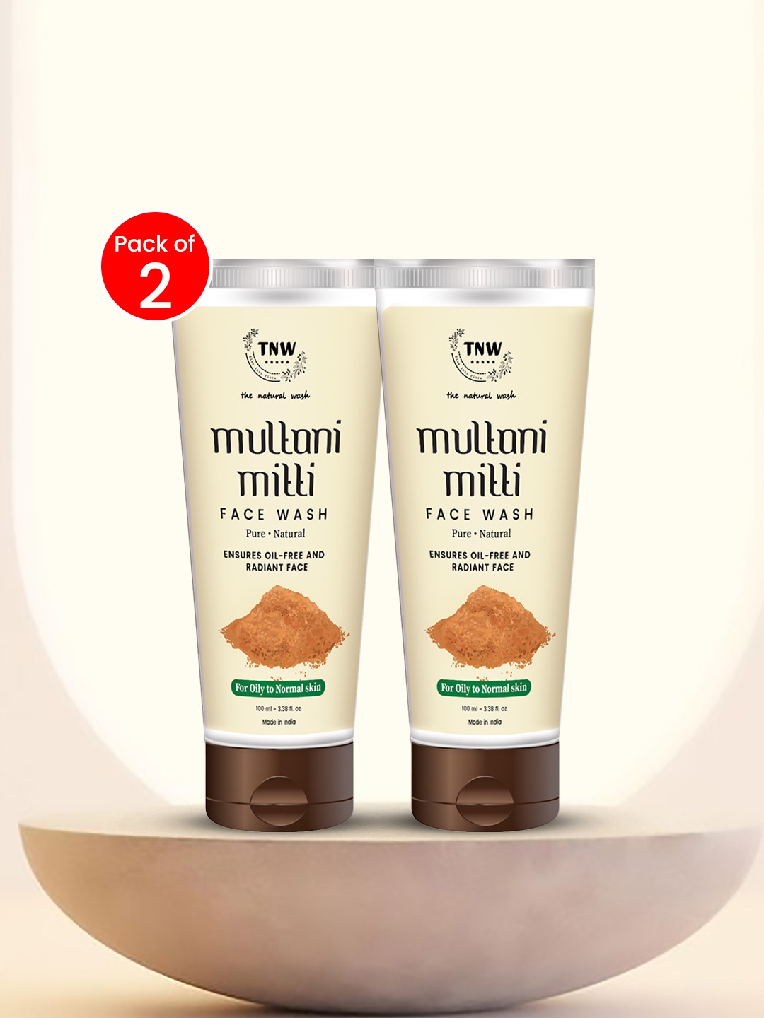 

TNW the natural wash Set of 2 Multani Mitti Face Wash - 100 ml each, Beige