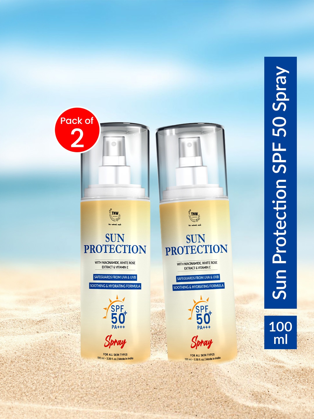

TNW the natural wash Set of 2 Sun Protection SPF 50 Spray - 100 ml each, Off white