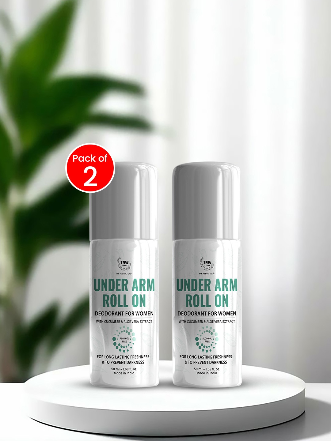 

TNW the natural wash Women Set of 2 Cucumber & Aloe Extract Under Arm Roll On - 50 ml each, White