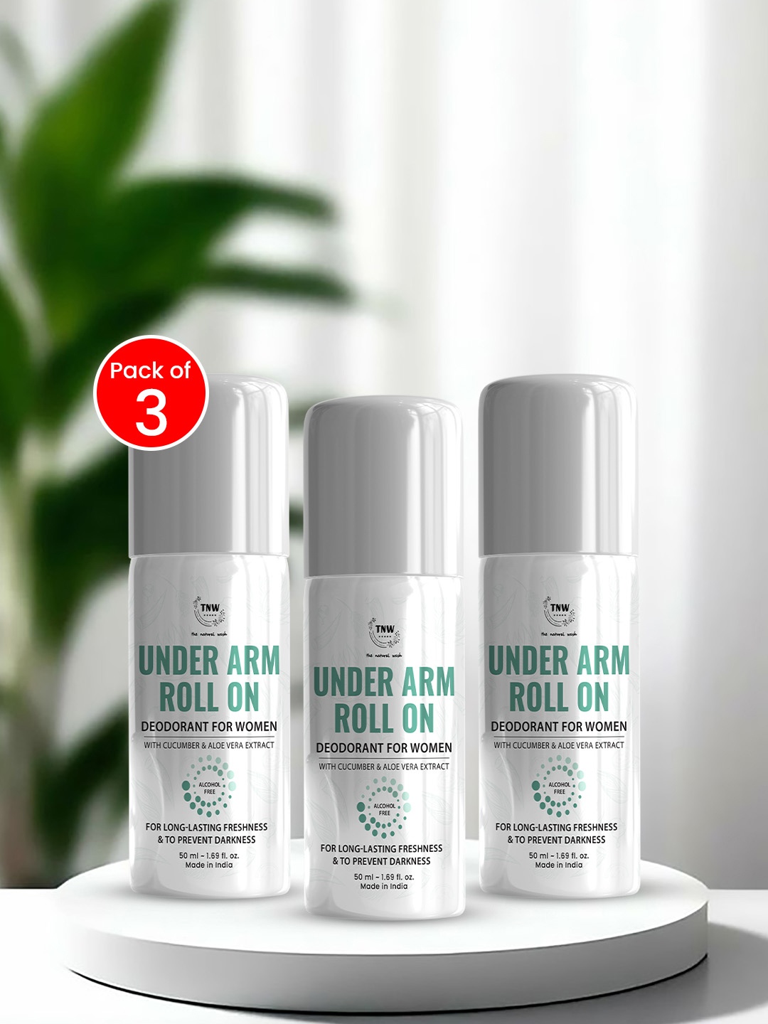 

TNW the natural wash Women Set of 3 Cucumber & Aloe Extract Under Arm Roll On - 50 ml each, White