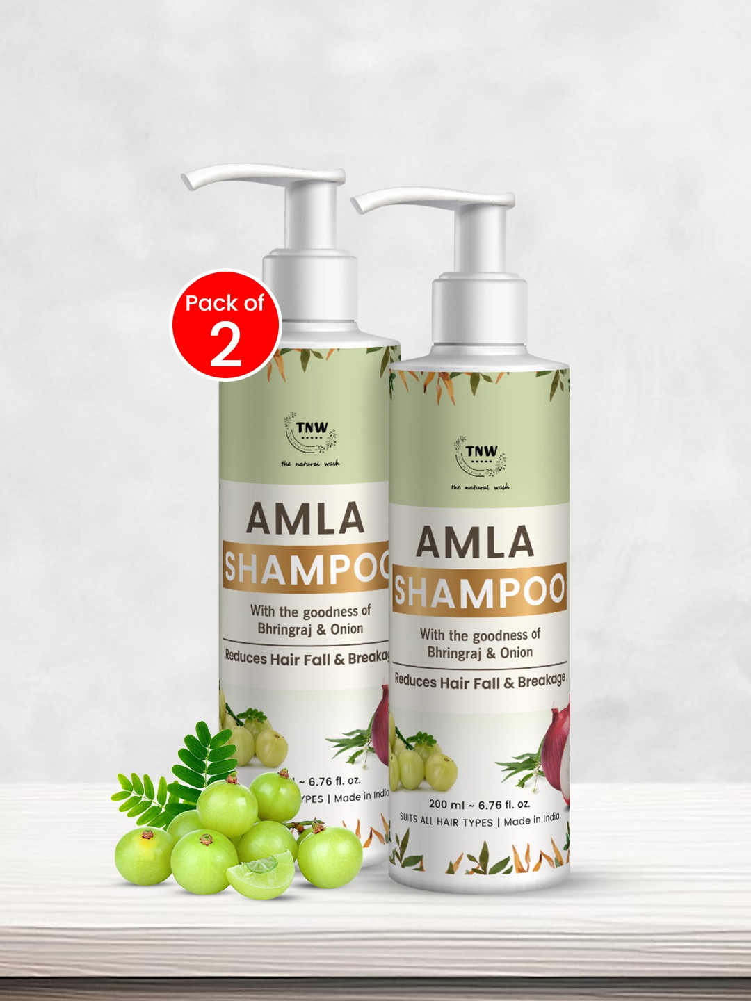 

TNW the natural wash 2-Pcs Amla Shampoo for Controlling Breakage & Thinning - 200 ml each, Green