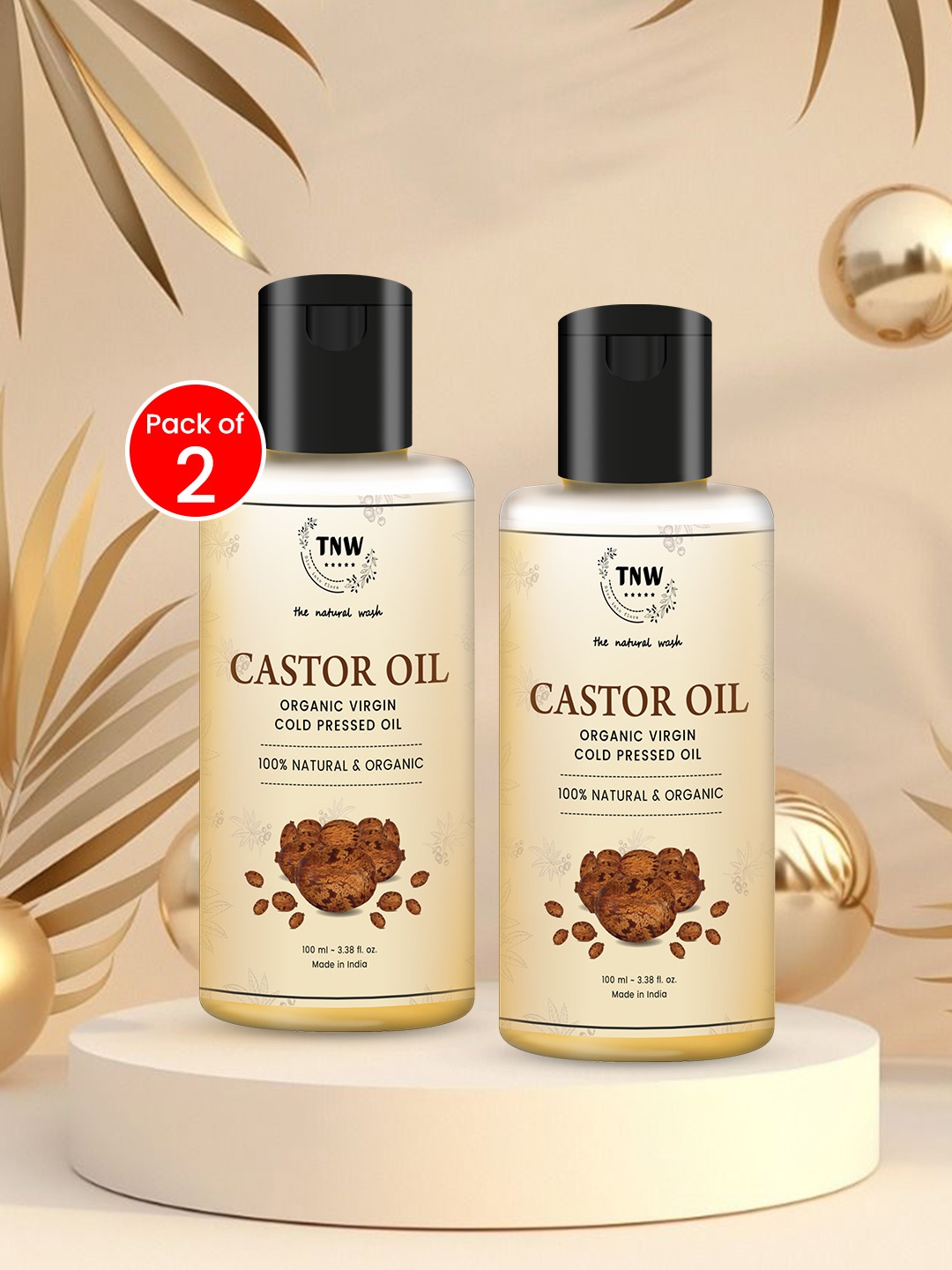 

TNW the natural wash Set of 2 Organic Virgin Cold Pressed Castor Oil - 100 ml each, Gold