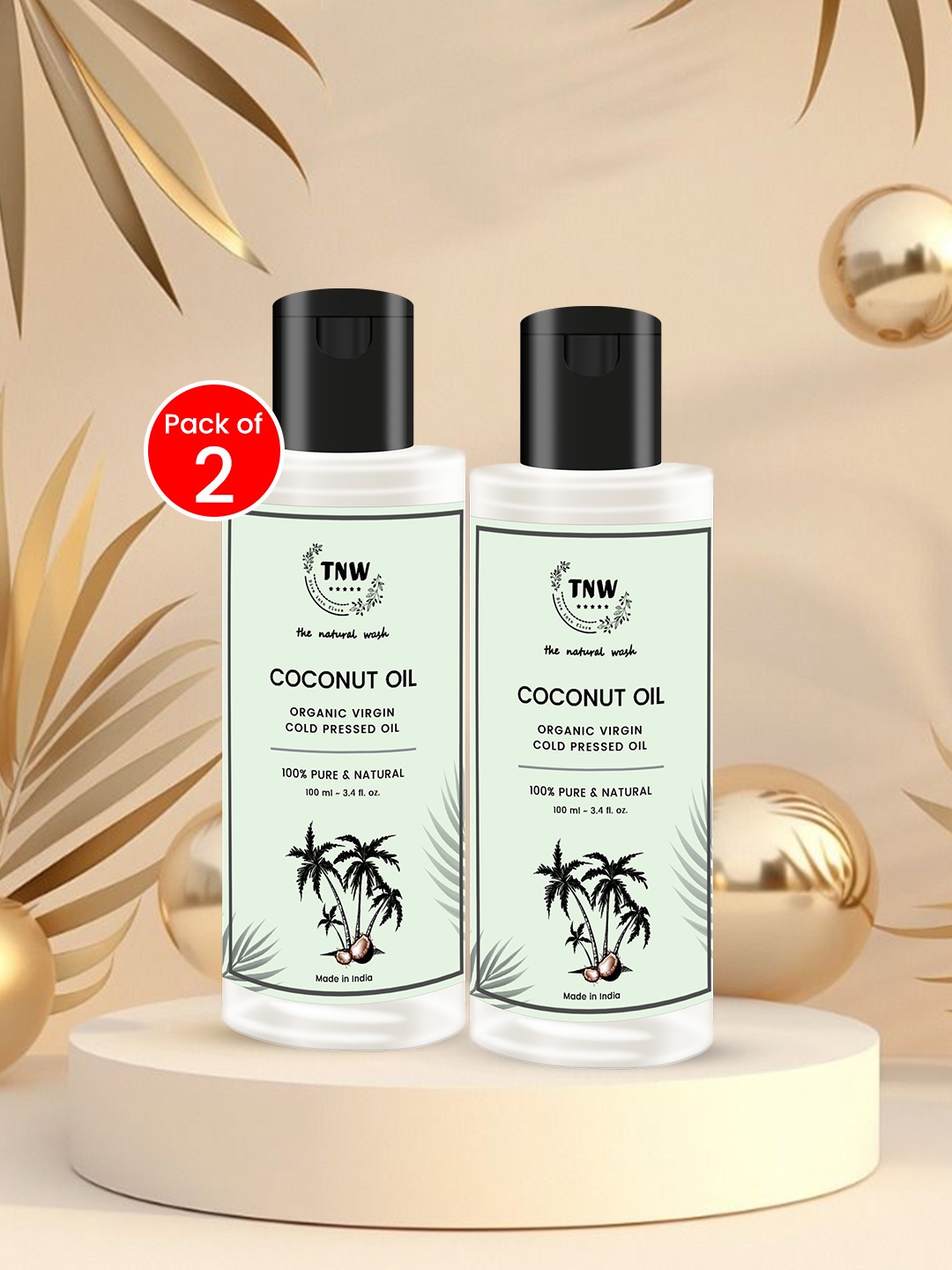 

TNW the natural wash Set of 2 Pure & Natural Virgin Cold Pressed Coconut Oil - 100 ml each, Green