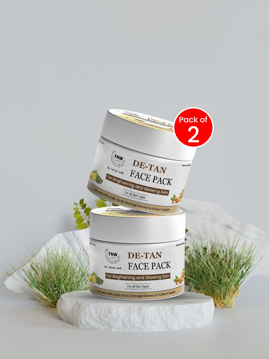 

TNW the natural wash Set of 2 De-Tan Face Pack for Brightening & Glowing Skin - 50 g each, White