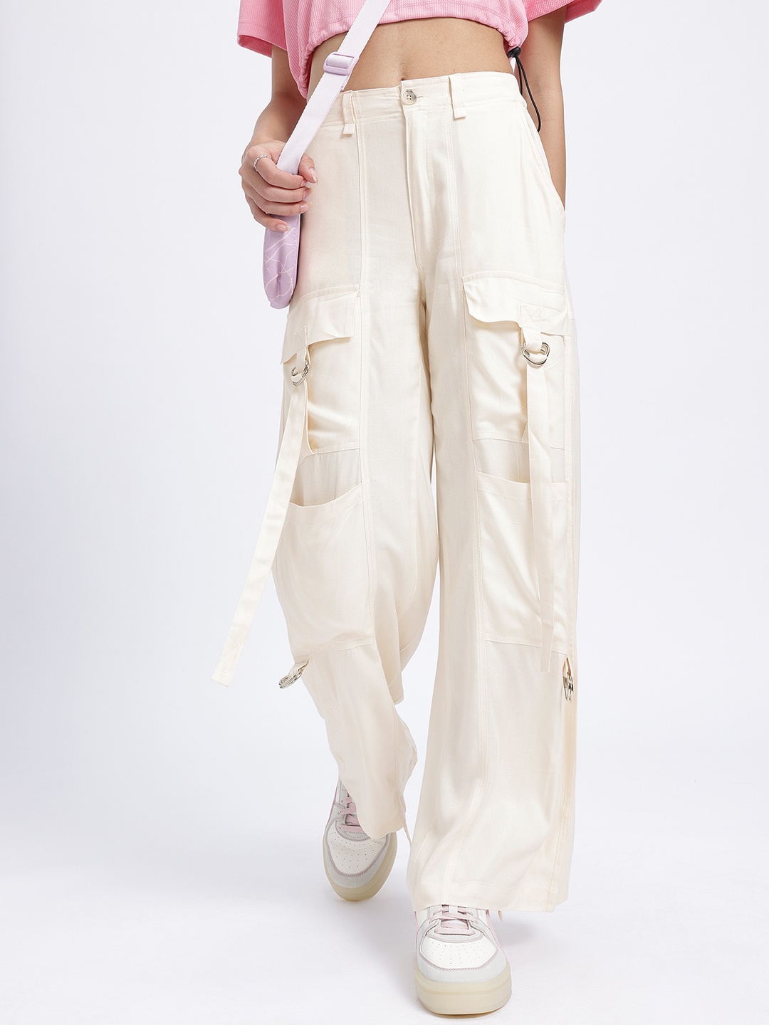 

glitchez Women Casual Comfort Baggy Trousers, Off white