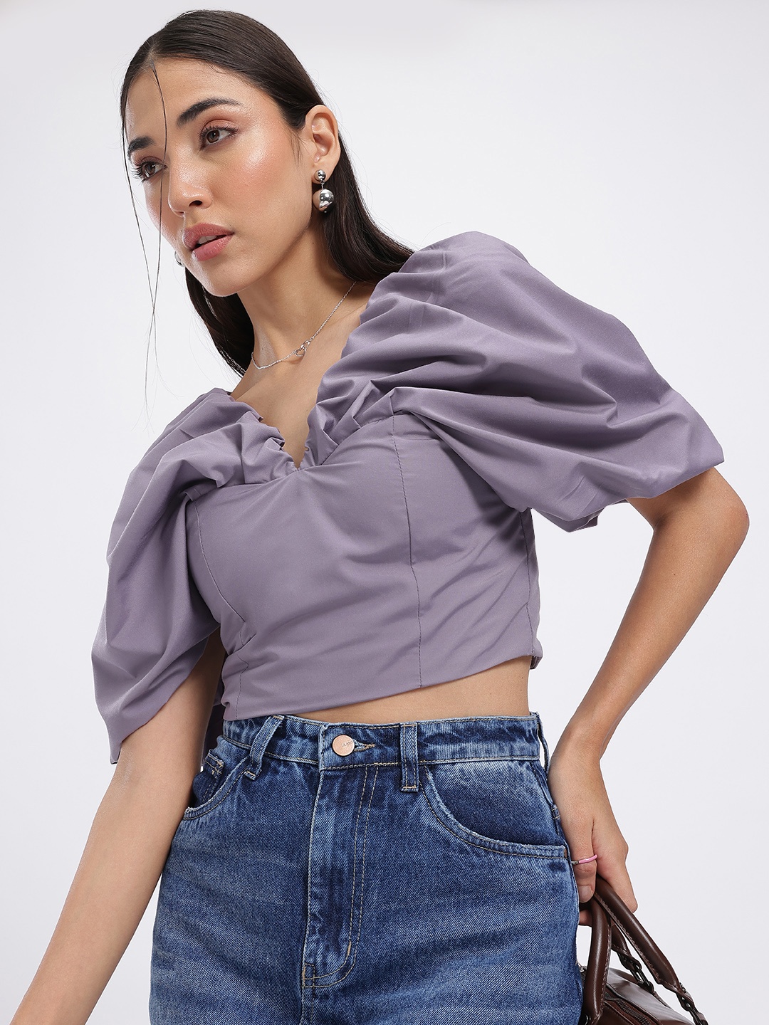 

glitchez Power Play Gather-Detail Crop Top, Purple