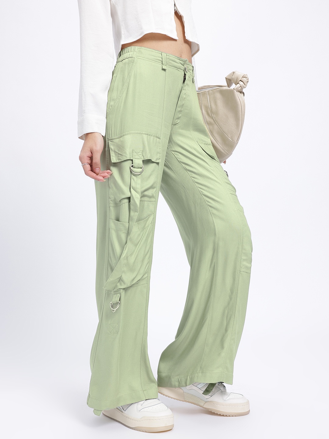 

glitchez Women Carefree Cuts Baggy Trousers, Green