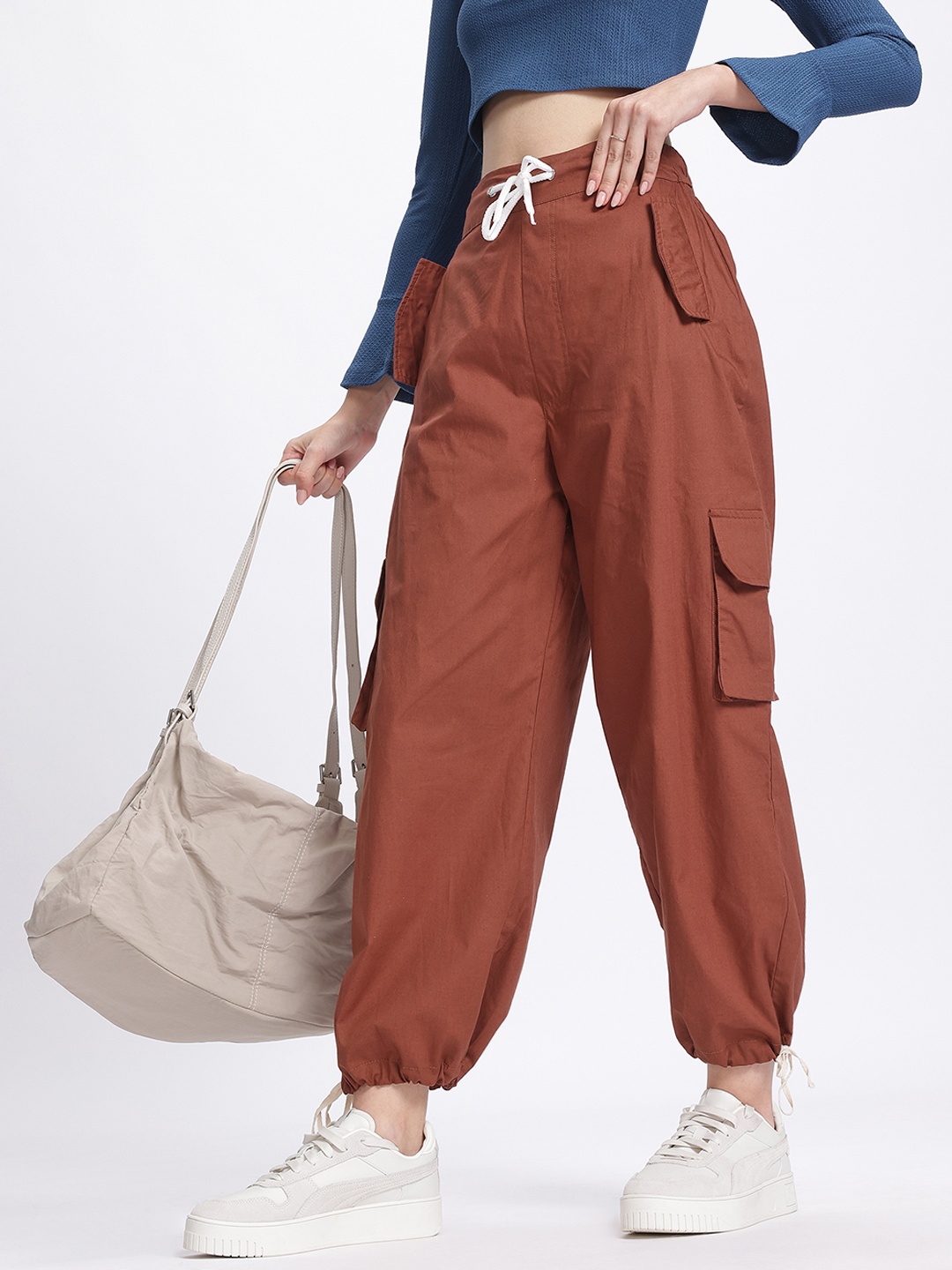 

glitchez Women Relaxed Revival Cargo-Style Jogger with Drawstring Hem, Rust