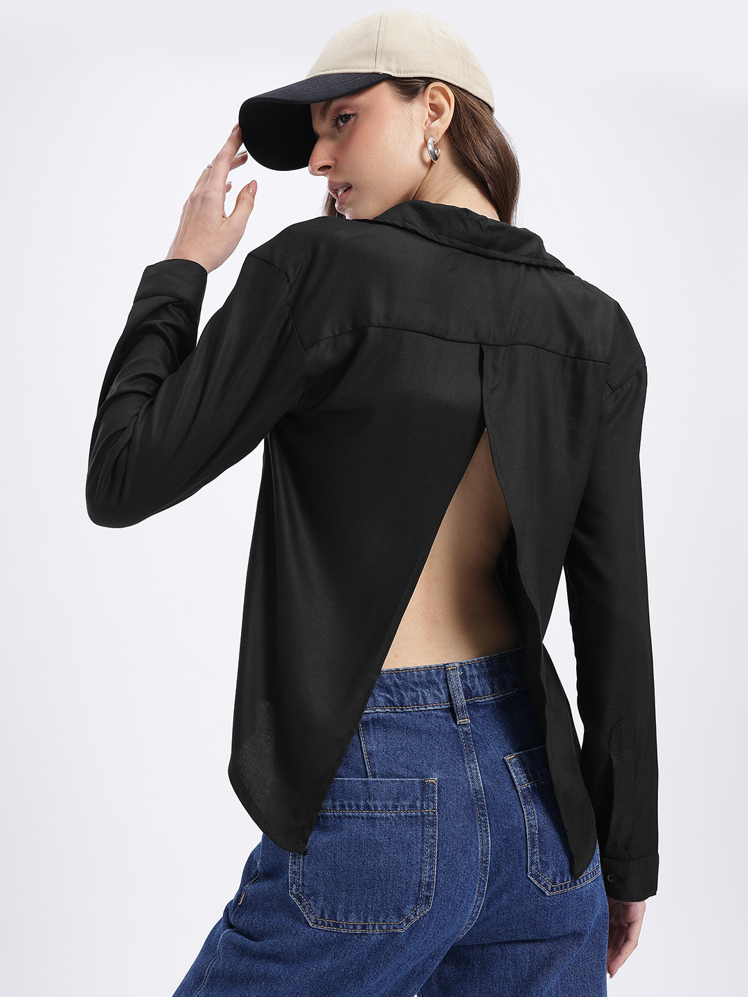 

glitchez Wardrobe Staple Slit Back Shirt Style Top, Black