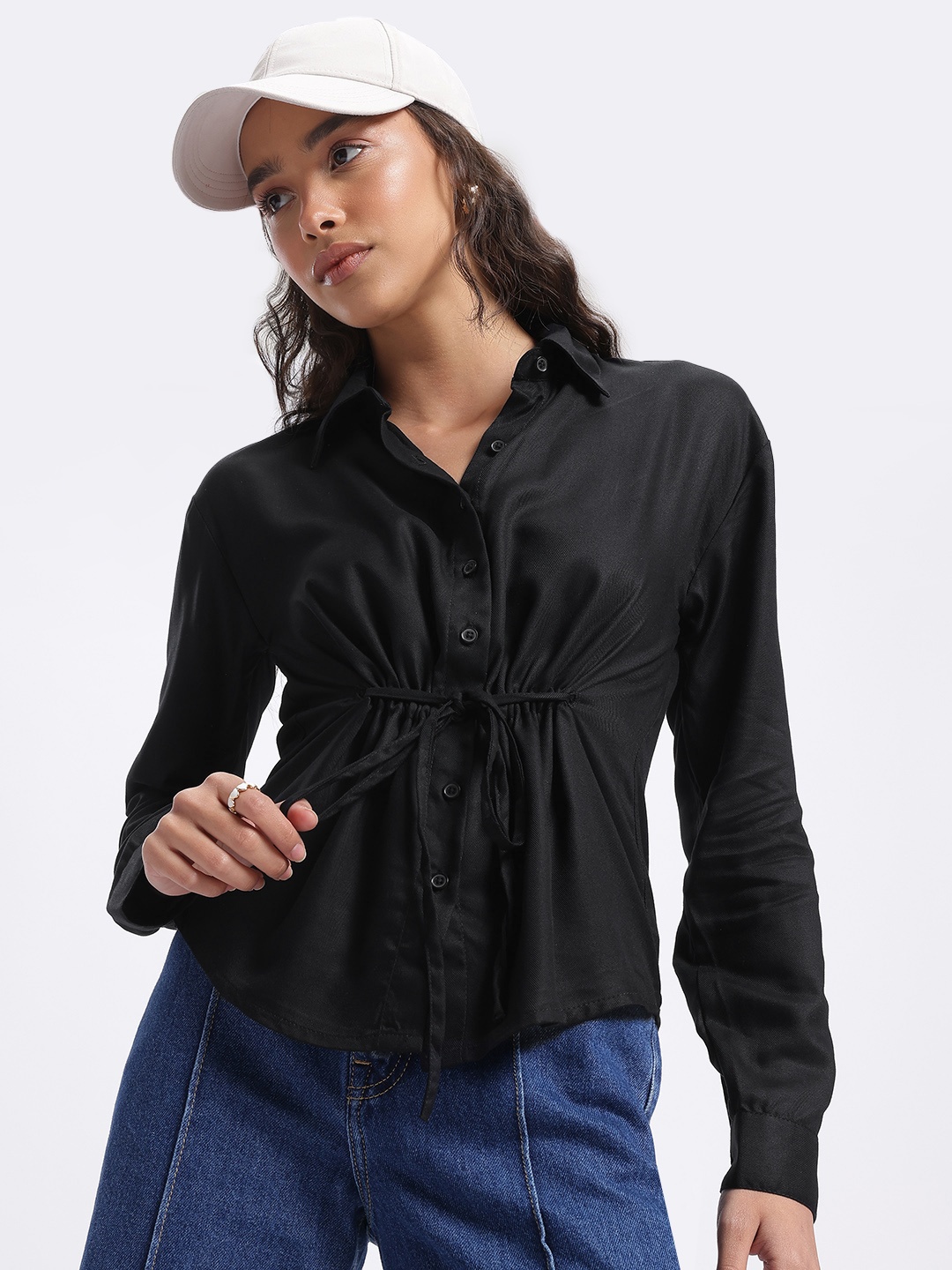 

glitchez Tied & True Tie-Up Detail Shirt-Style Top, Black