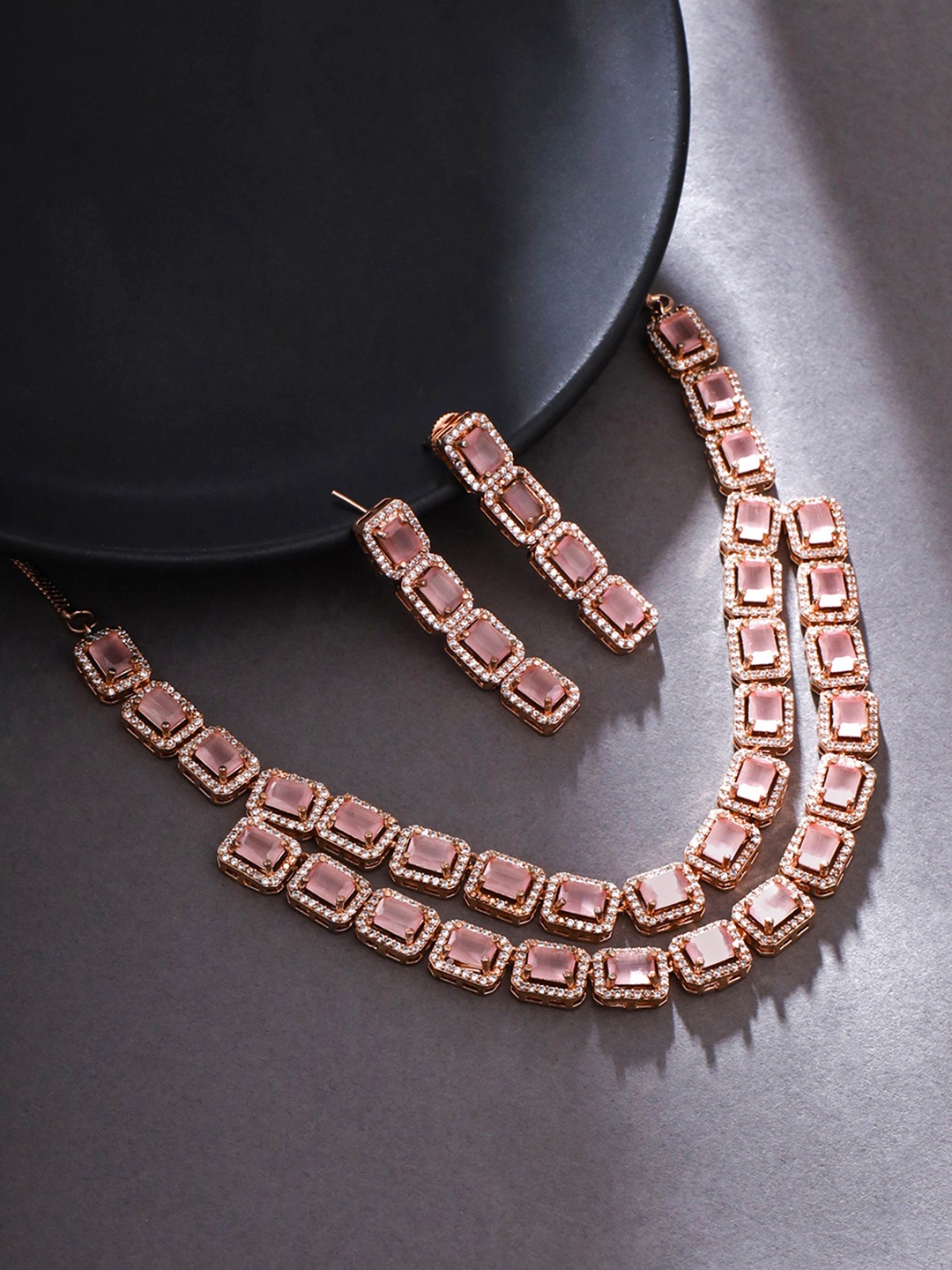 

Yellow Chimes Rose Gold-Plated Crystal Studded Jewellery Set