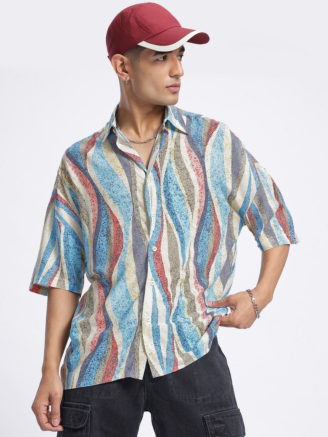 

glitchez Abstract Canvas Printed Relaxed Shirt, Multi