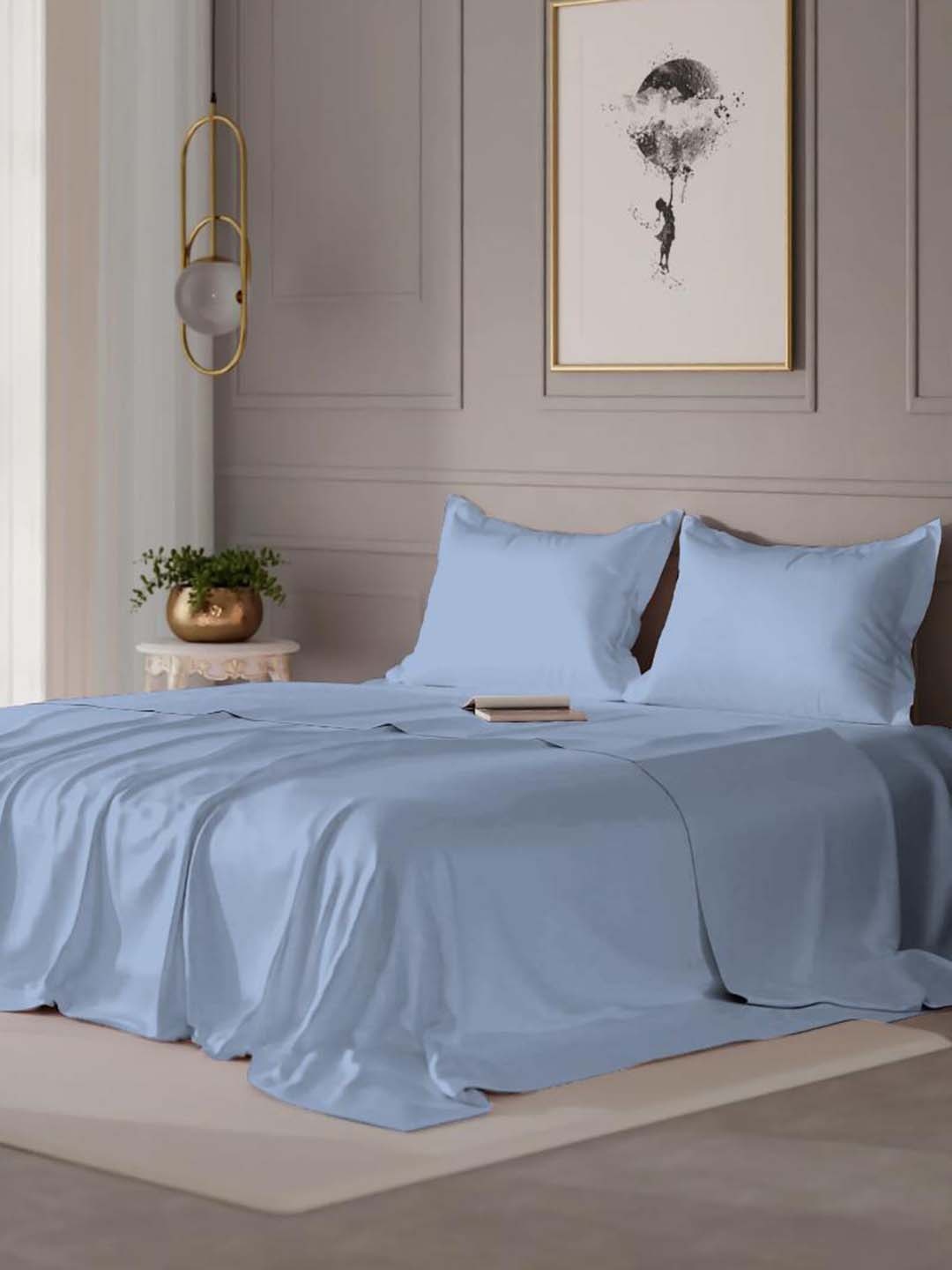 

VINTANA Blue 300 TC King Size Bedsheet & 2 Pillow Covers